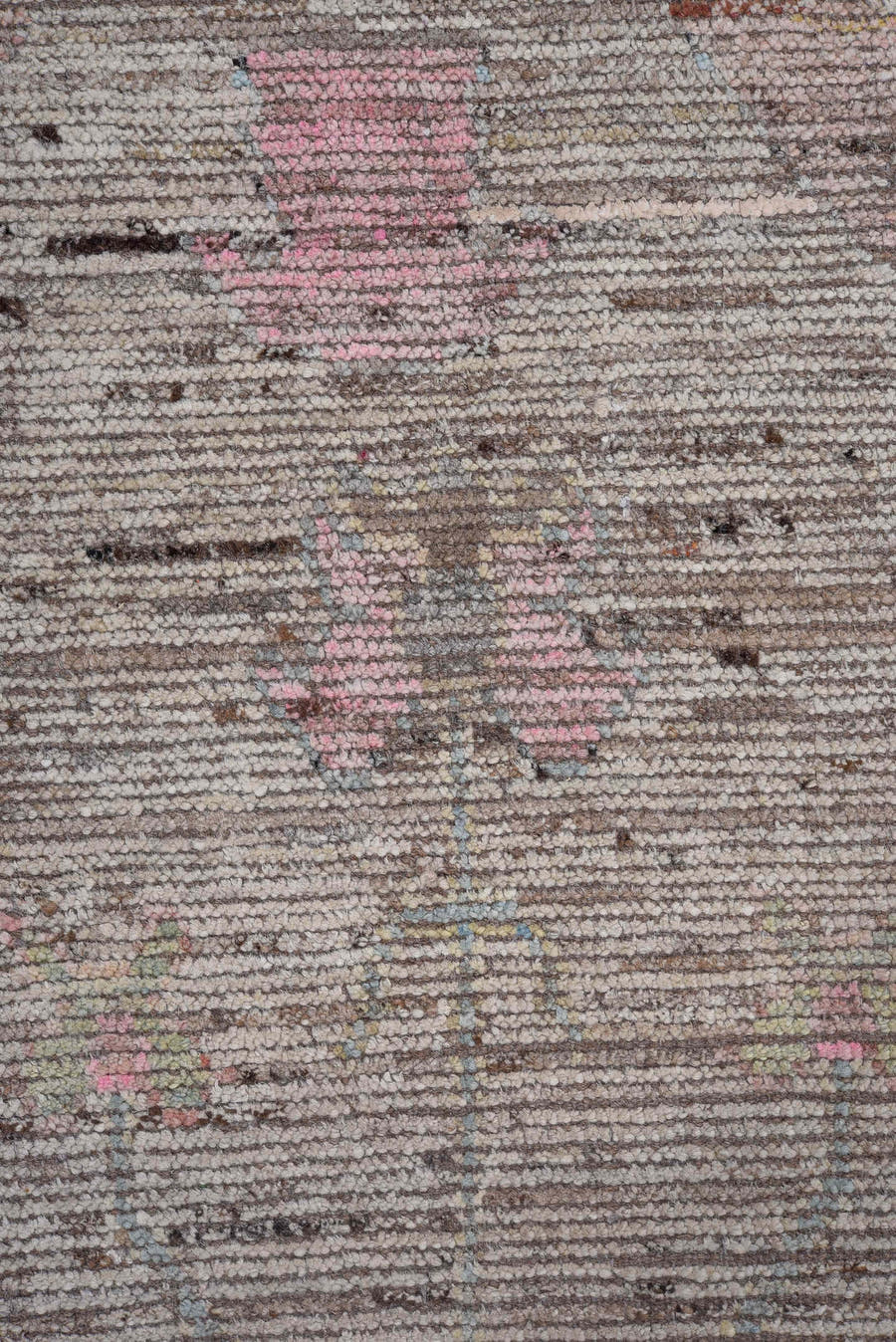 8' x 9' one-of-a-kind handmade vintage Oushak large size rug. Color palette: taupe, charcoal, blush, pale blue, ivory