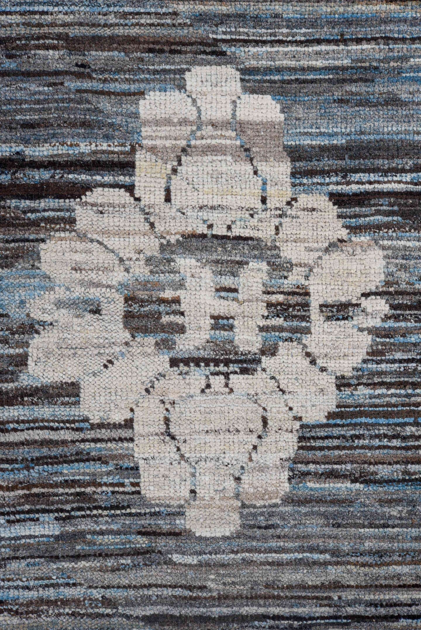 9' x 12' one-of-a-kind handmade vintage Oushak large size rug. Color palette: charcoal, ivory, slate, indigo, steel blue