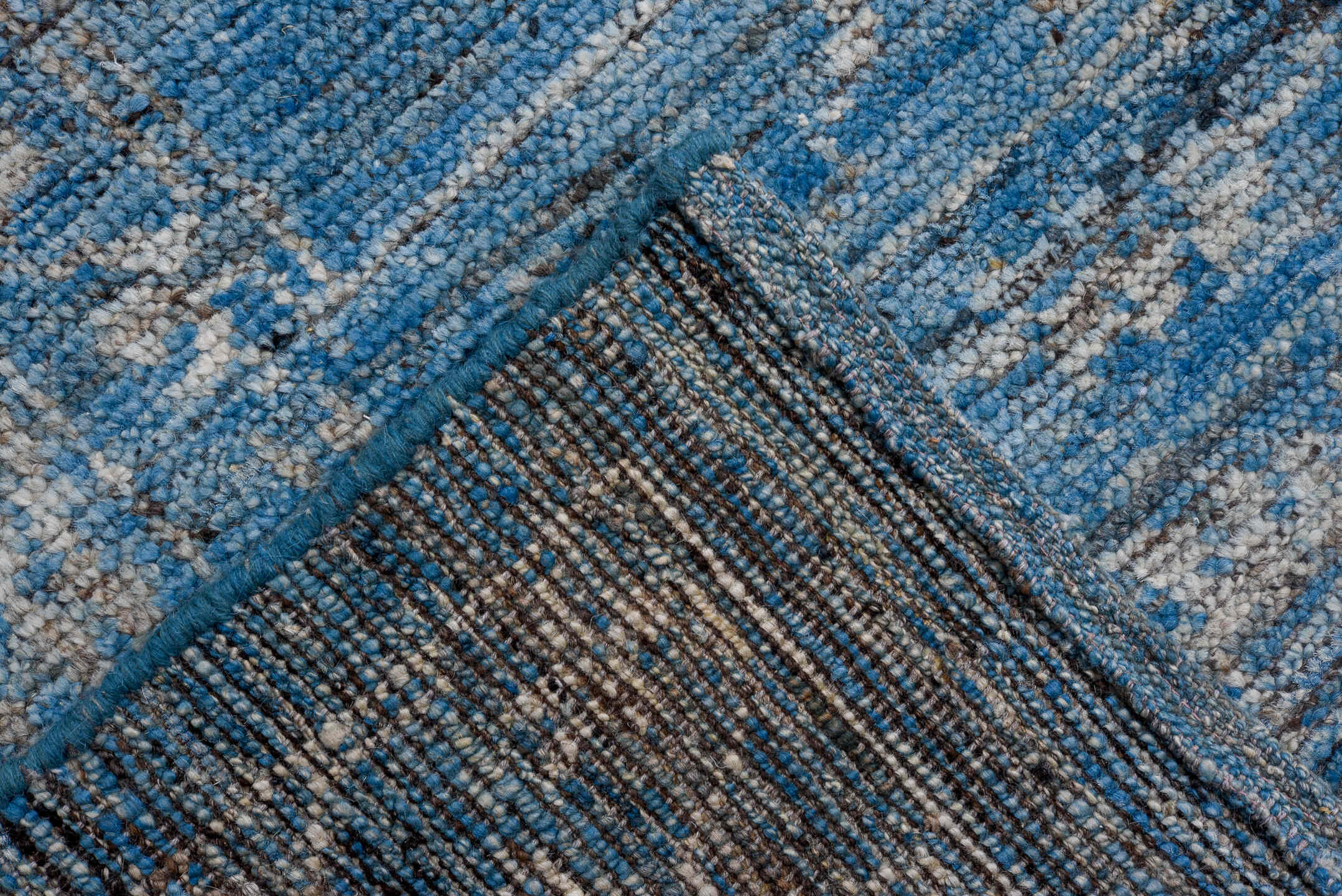8' x 12' one-of-a-kind handmade vintage Oushak large size rug. Color palette: blue, ivory, sky blue, slate, cream