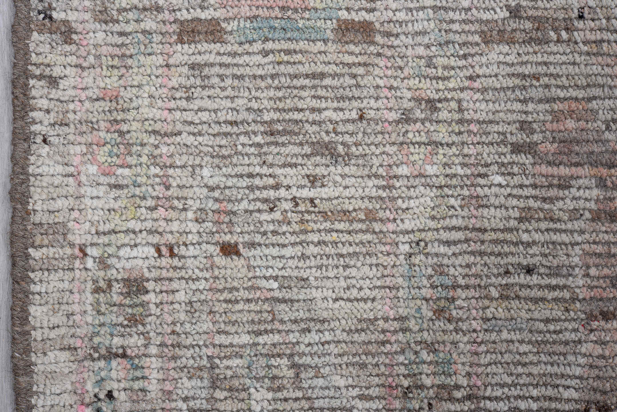 5' x 11' one-of-a-kind handmade vintage Oushak large size rug. Color palette: taupe, ivory, blush, sage, gold, rose, brown