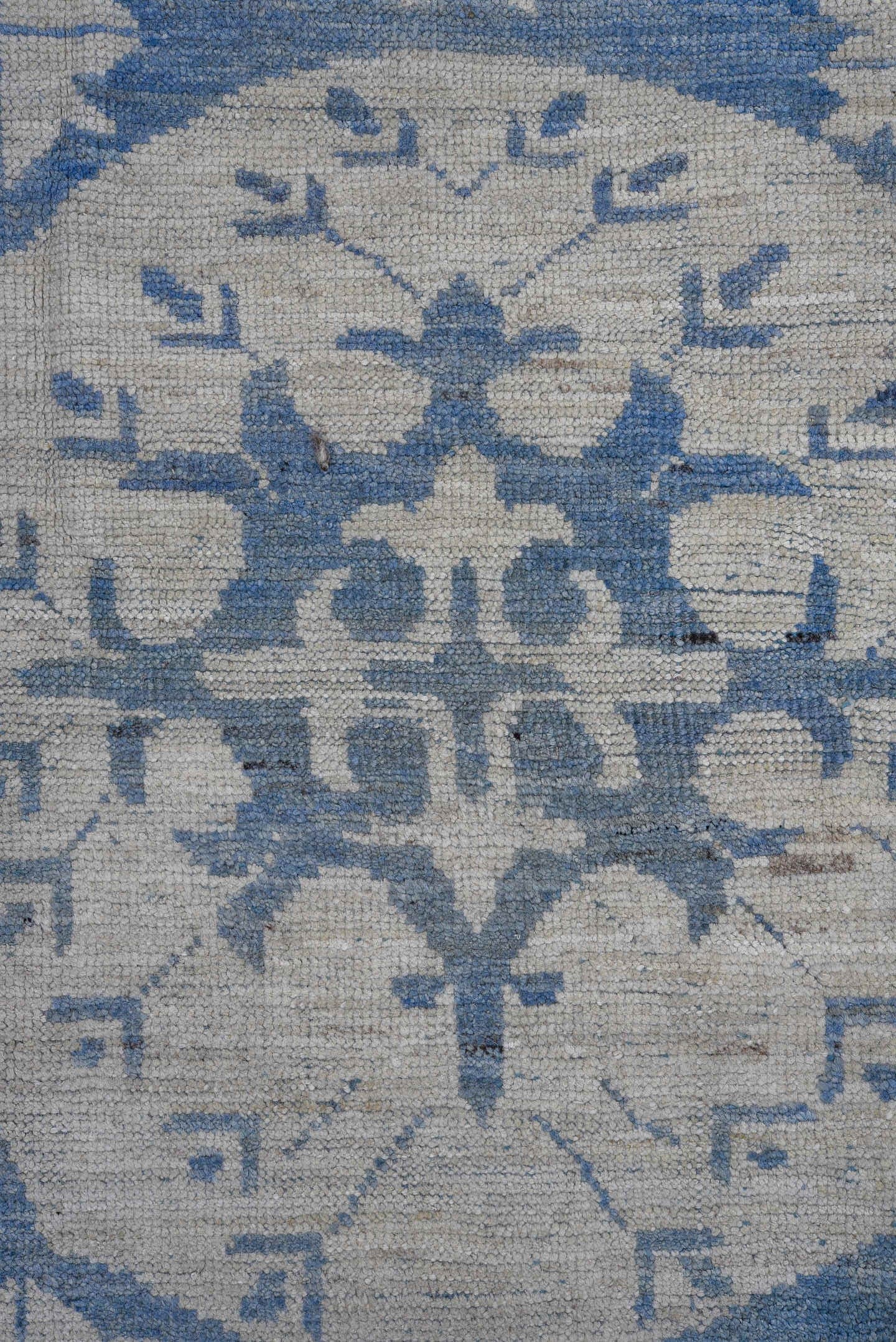 12' x 15' one-of-a-kind handmade vintage Oushak oversize rug. Color palette: blue, ivory, slate, cream, gray