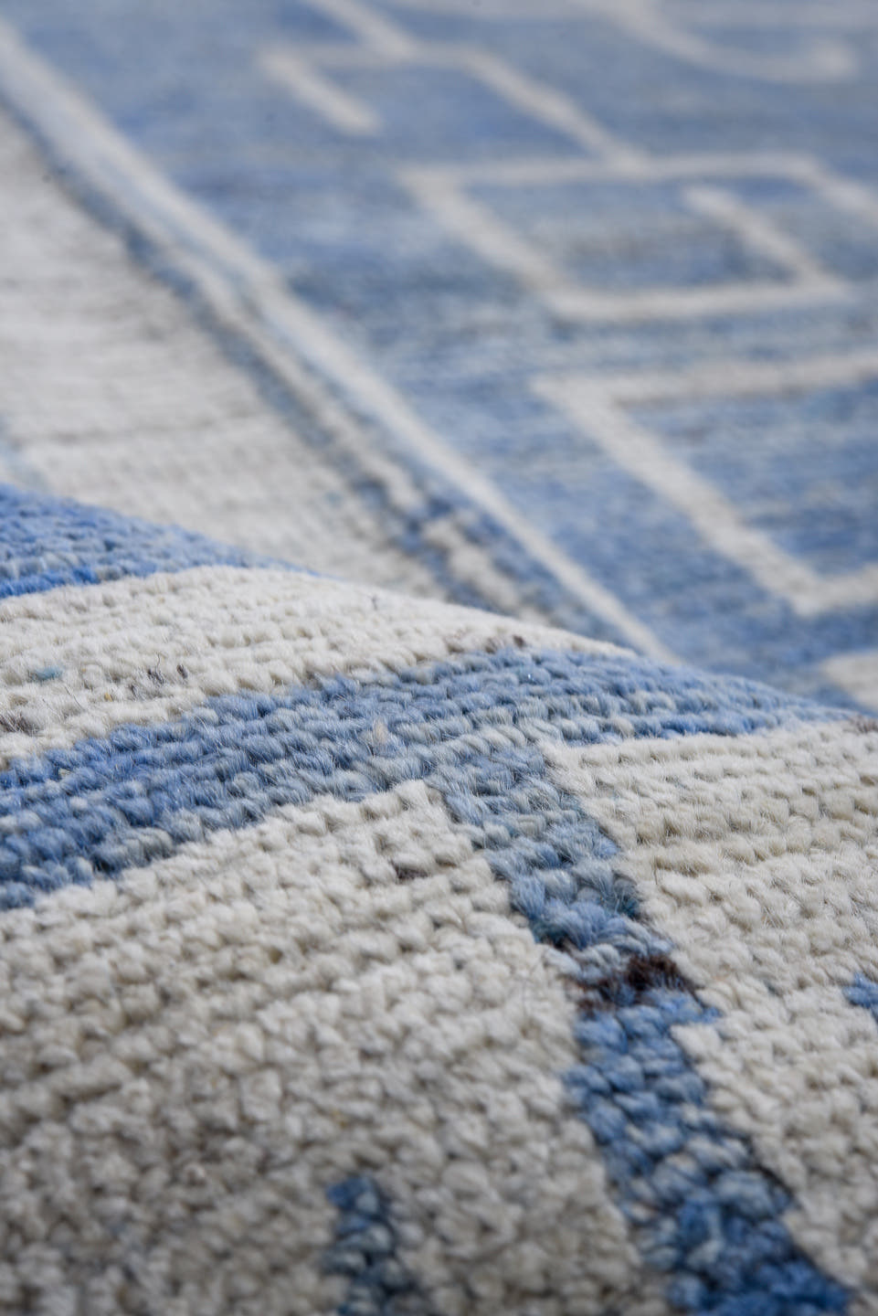 12' x 15' one-of-a-kind handmade vintage Oushak oversize rug. Color palette: blue, ivory, slate, cream, gray