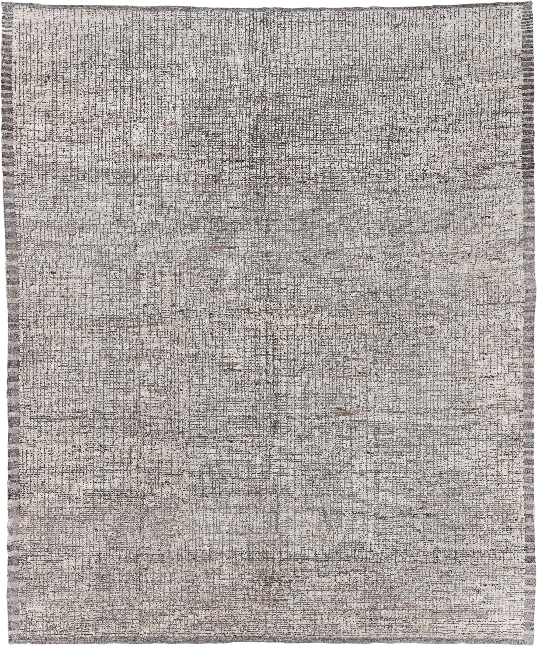 13' x 16' one-of-a-kind handmade vintage Tulu oversize rug. Color palette: ivory, gray, taupe, charcoal, greige, beige