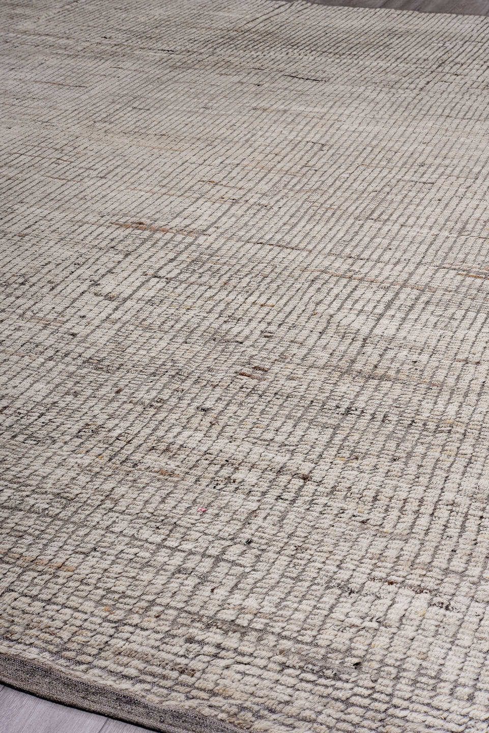 13' x 16' one-of-a-kind handmade vintage Tulu oversize rug. Color palette: ivory, gray, taupe, charcoal, greige, beige