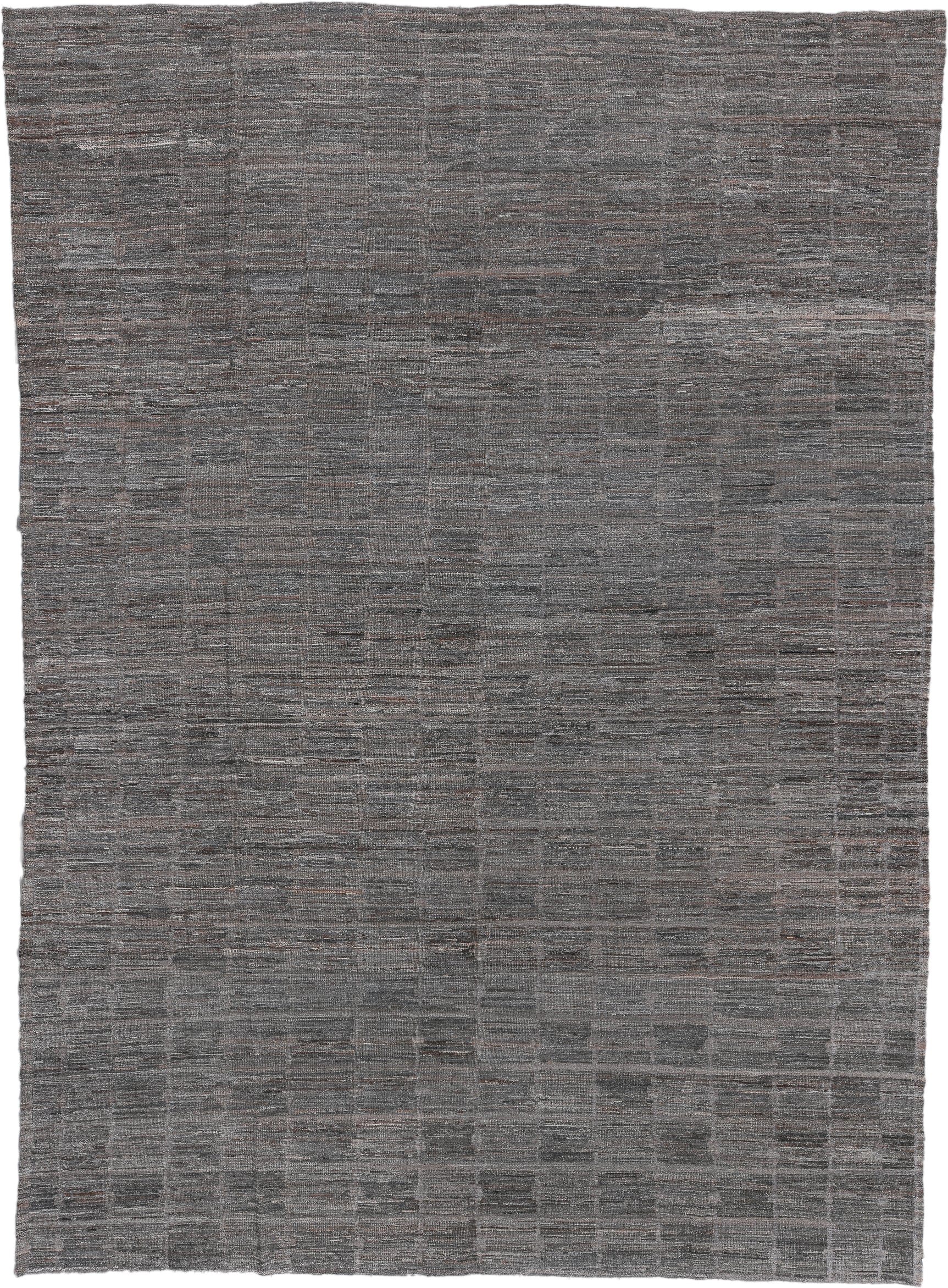11' x 15' one-of-a-kind handmade vintage Tulu oversize rug. Color palette: charcoal, gray, taupe, slate, rose, black, beige