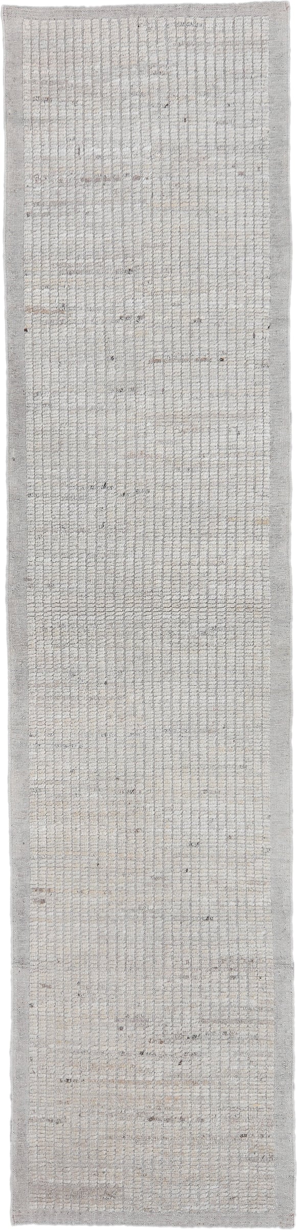 2' x 12' one-of-a-kind handmade vintage Tulu runner rug. Color palette: ivory, light gray, taupe, cream, charcoal, beige