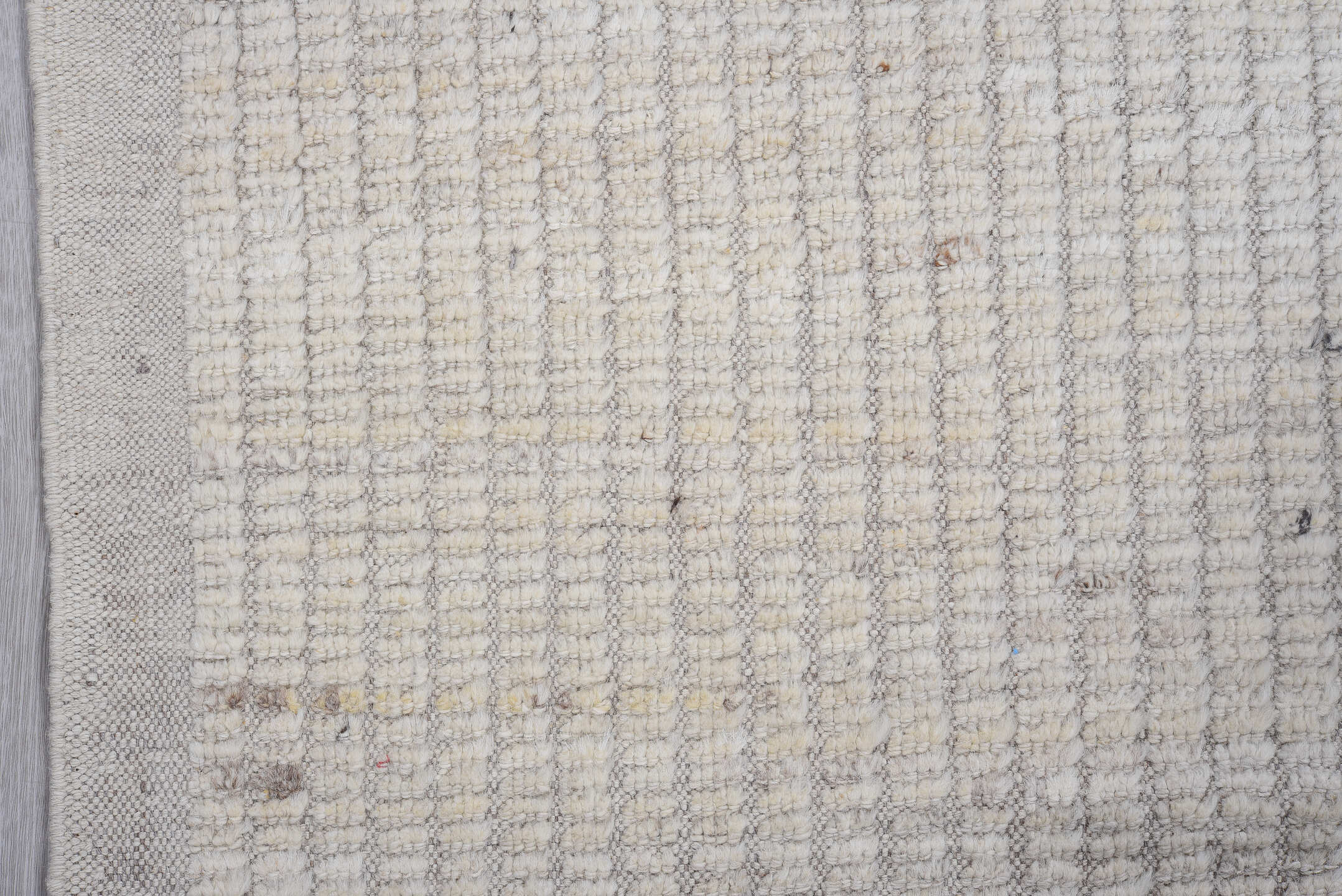 2' x 12' one-of-a-kind handmade vintage Tulu runner rug. Color palette: ivory, light gray, taupe, cream, charcoal, beige