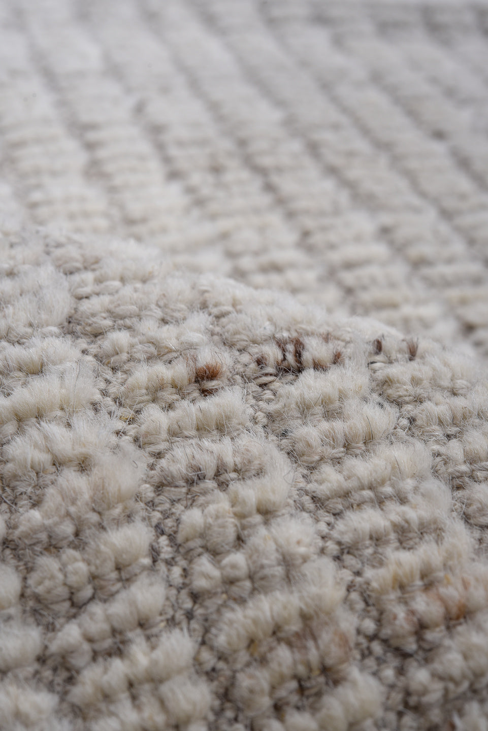 2' x 12' one-of-a-kind handmade vintage Tulu runner rug. Color palette: ivory, light gray, taupe, cream, charcoal, beige