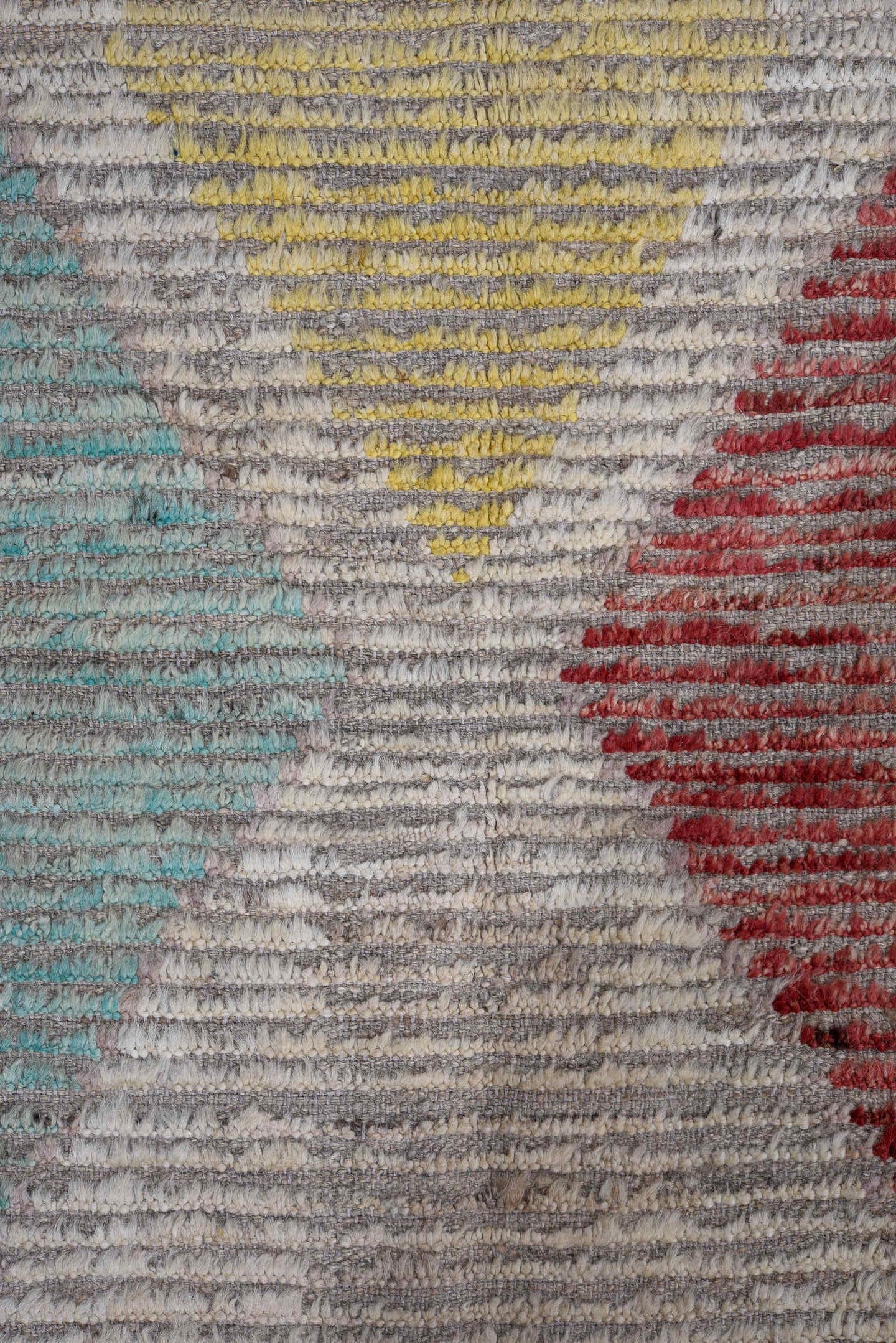 15' x 18' one-of-a-kind handmade vintage Tulu oversize rug. Color palette: ivory, aqua, crimson, saffron, taupe, camel