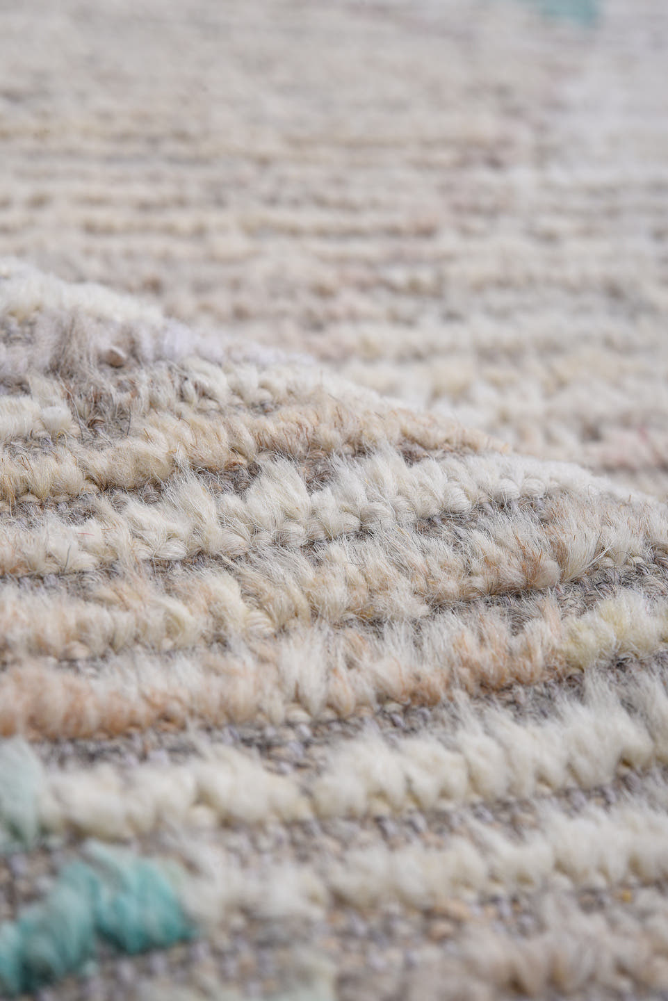 15' x 18' one-of-a-kind handmade vintage Tulu oversize rug. Color palette: ivory, aqua, crimson, saffron, taupe, camel