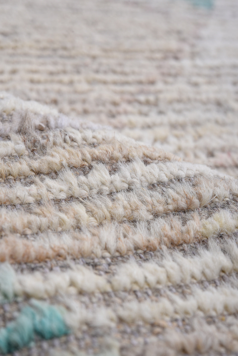 15' x 18' one-of-a-kind handmade vintage Tulu oversize rug. Color palette: ivory, aqua, crimson, saffron, taupe, camel