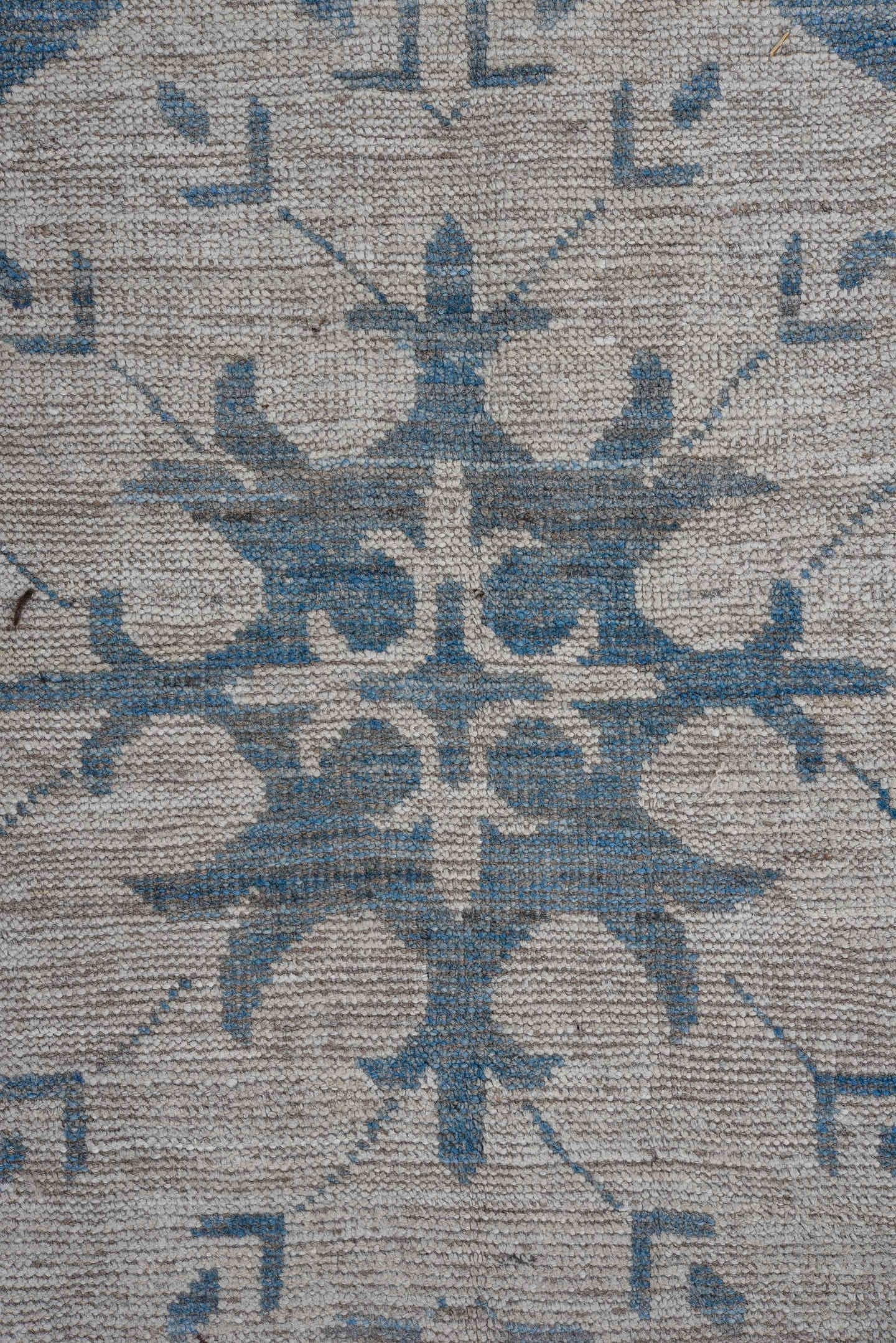 12' x 15' one-of-a-kind handmade vintage Oushak oversize rug. Color palette: blue, ivory, slate, cream, gray
