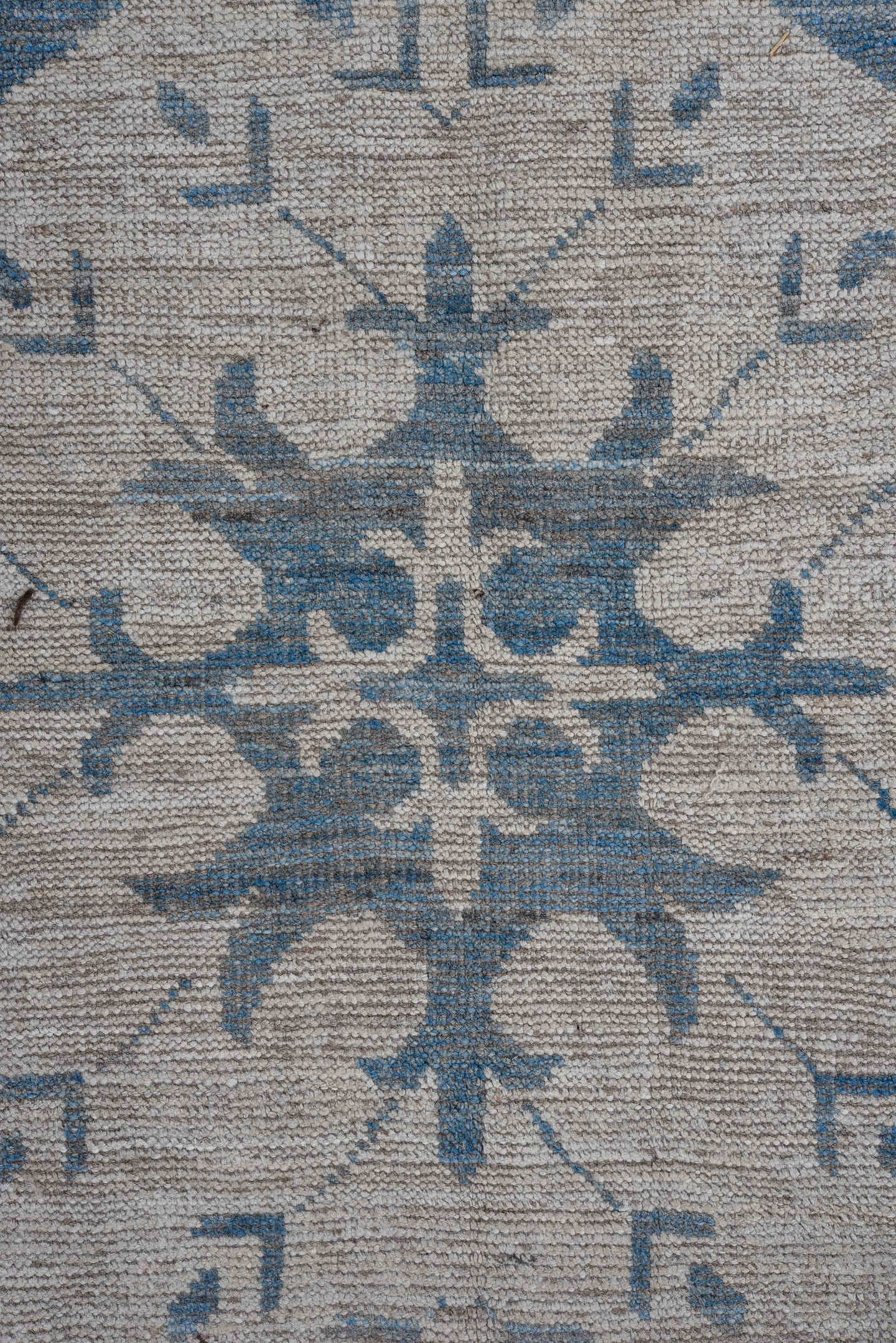 12' x 15' one-of-a-kind handmade vintage Oushak oversize rug. Color palette: blue, ivory, slate, cream, gray