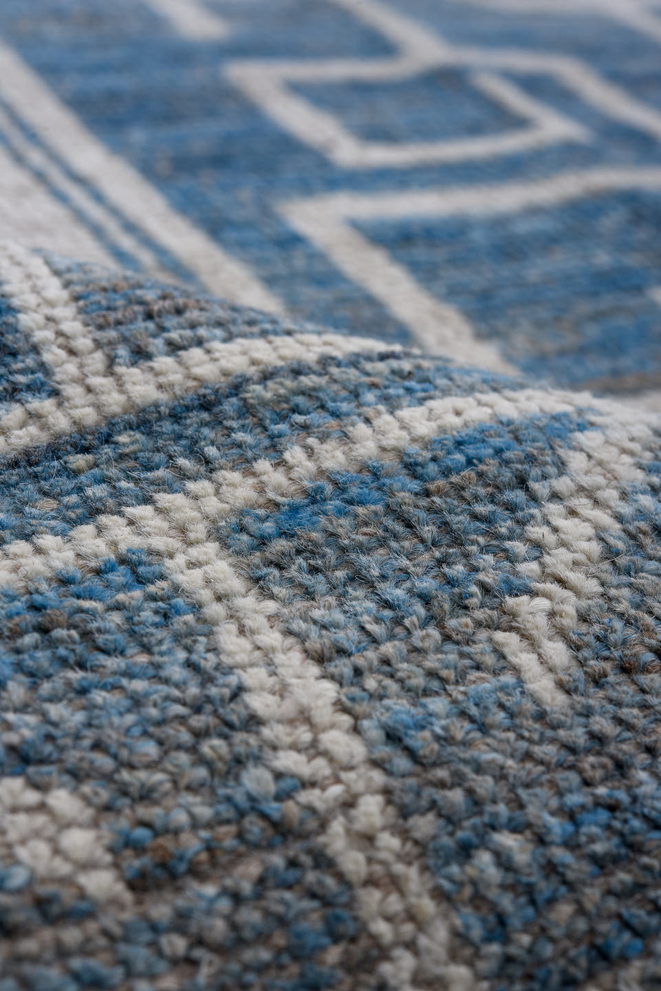 12' x 15' one-of-a-kind handmade vintage Oushak oversize rug. Color palette: blue, ivory, slate, cream, gray