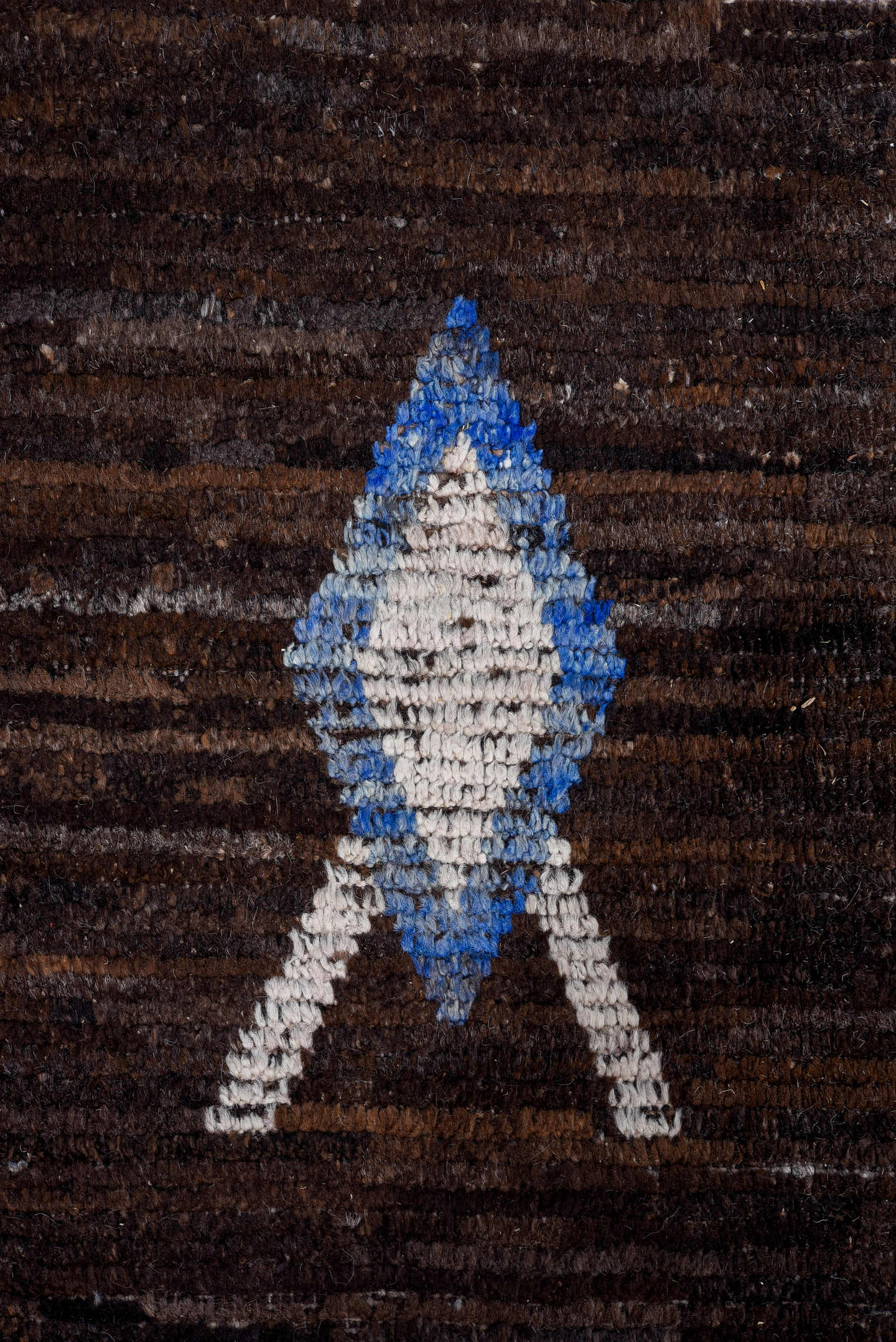 14' x 16' one-of-a-kind handmade vintage Tulu oversize rug. Color palette: brown, ivory, blue, tan, coral, charcoal, beige