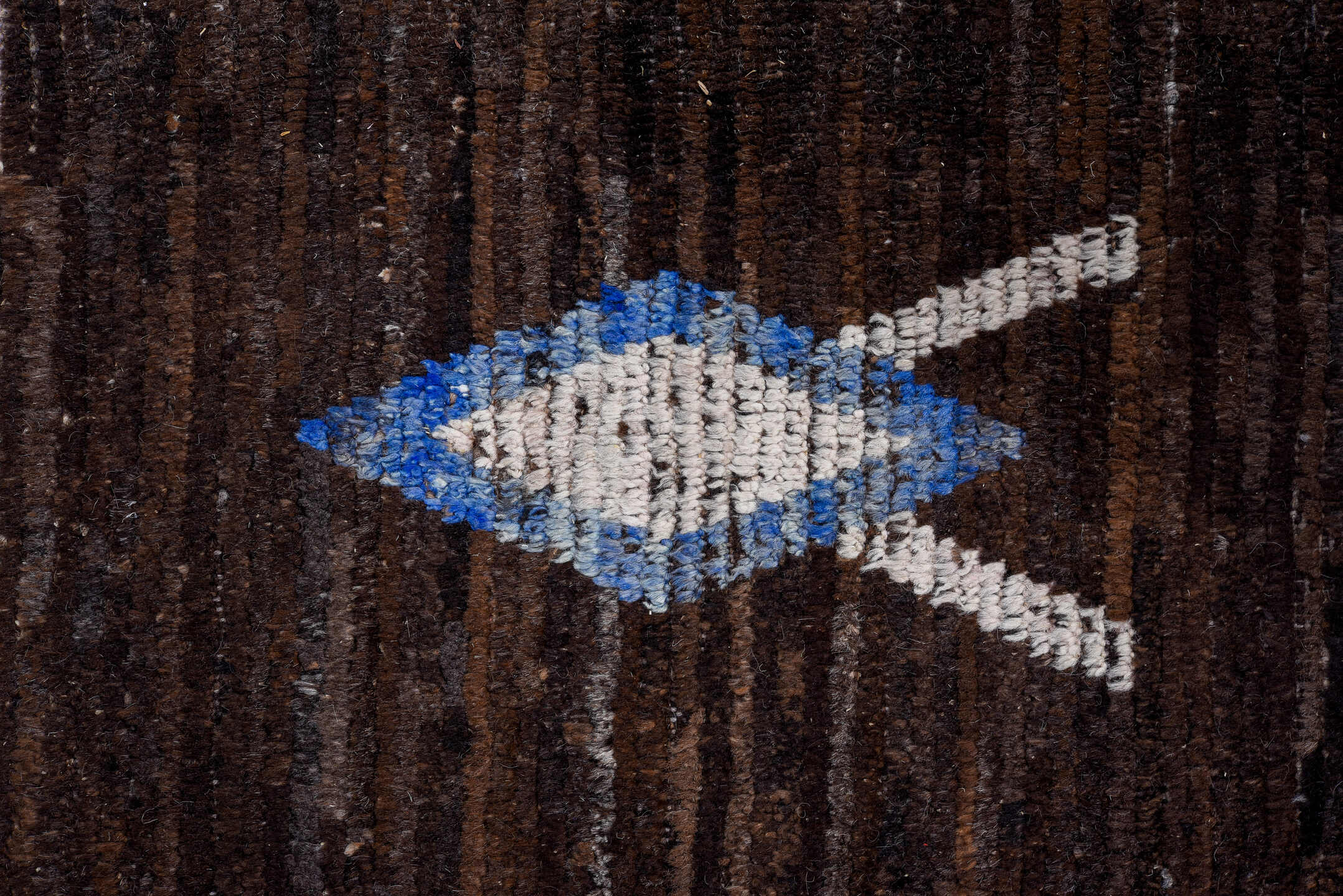 14' x 16' one-of-a-kind handmade vintage Tulu oversize rug. Color palette: black, blue, brown, charcoal, gainsboro, gray