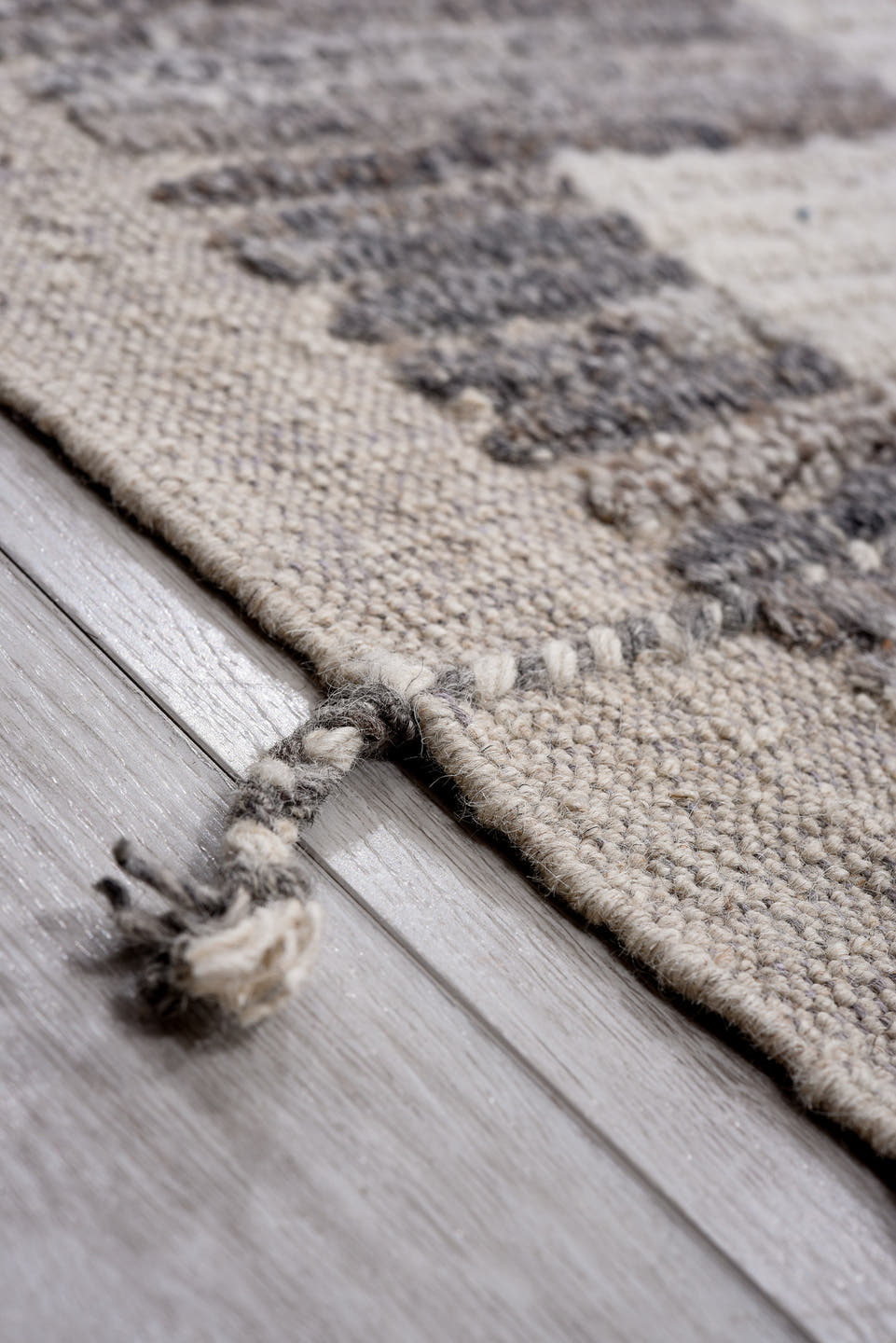 13' x 17' one-of-a-kind handmade vintage Tulu oversize rug. Color palette: ivory, taupe, blush, charcoal, gray, rose, beige