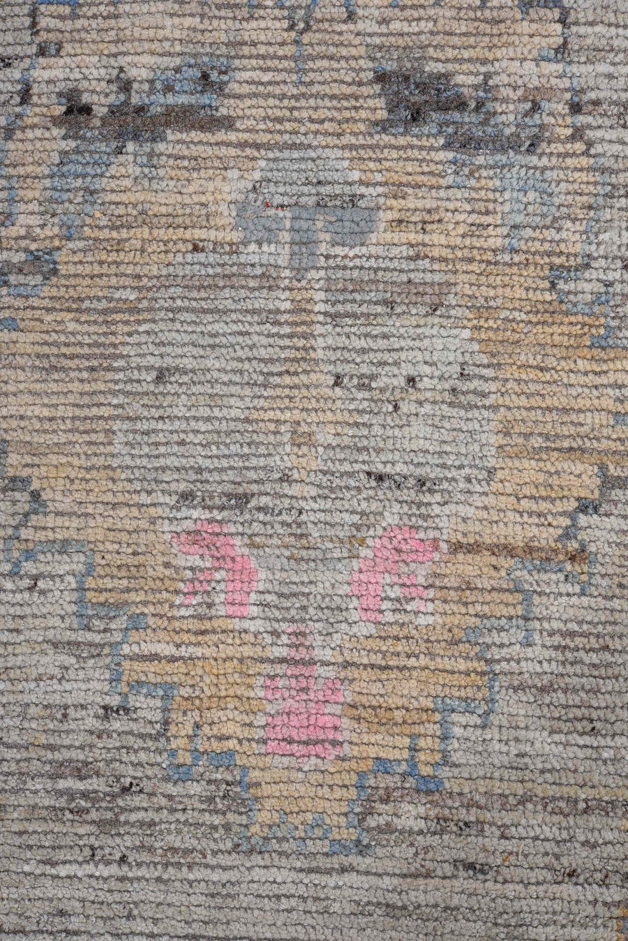 10' x 14' one-of-a-kind handmade vintage Oushak rug. Color palette: gray, powder blue, blush, beige, ivory, taupe, charcoal