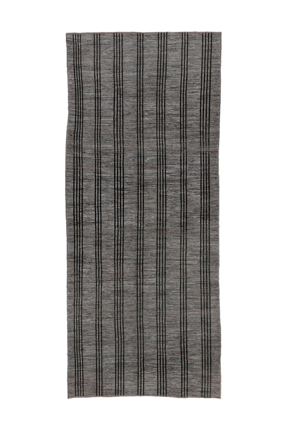 6' x 15' one-of-a-kind handmade vintage Tulu rug. Color palette: black, charcoal, dark gray, dim gray, gainsboro, gray