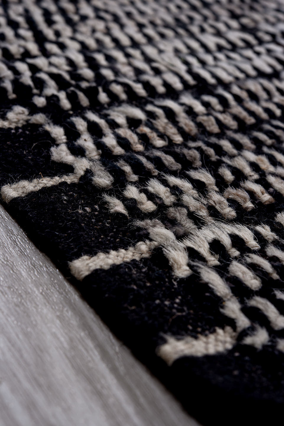 13' x 13' one-of-a-kind handmade vintage Tulu oversize rug. Color palette: charcoal, ivory, gray, black