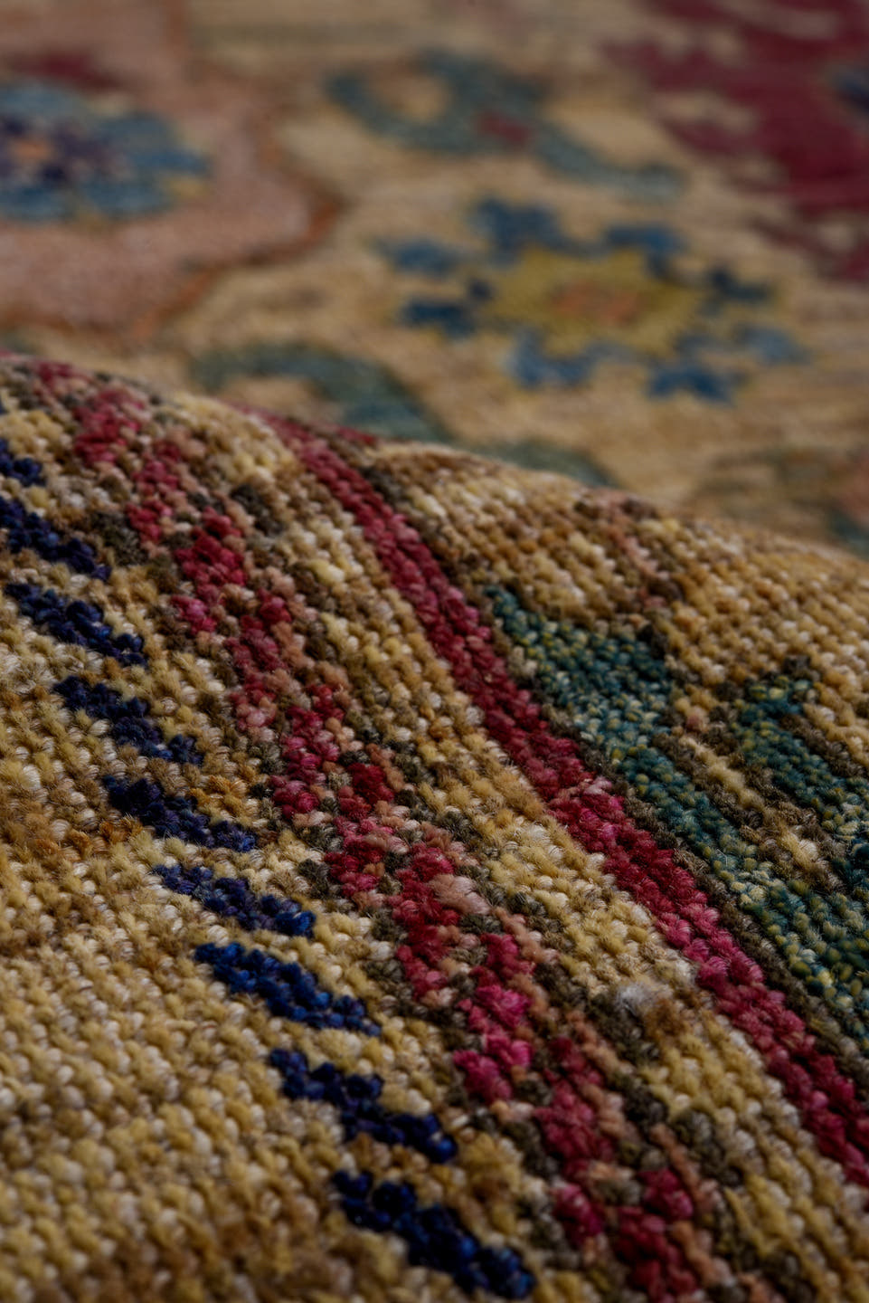 9' x 12' one-of-a-kind handmade vintage Afghan large size rug. Color palette: beige, navy, rose, teal, rust, gold, ivory