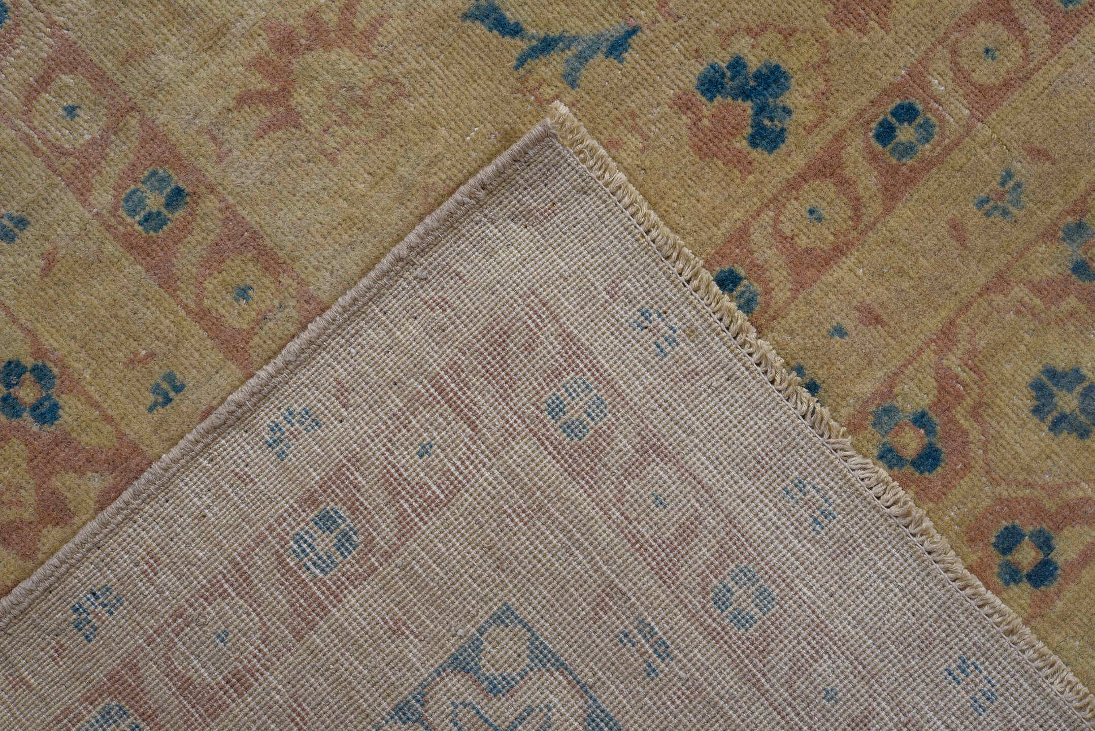 8' x 12' one-of-a-kind handmade vintage Afghan large size rug. Color palette: beige, sand, sky blue, blush, ivory, taupe