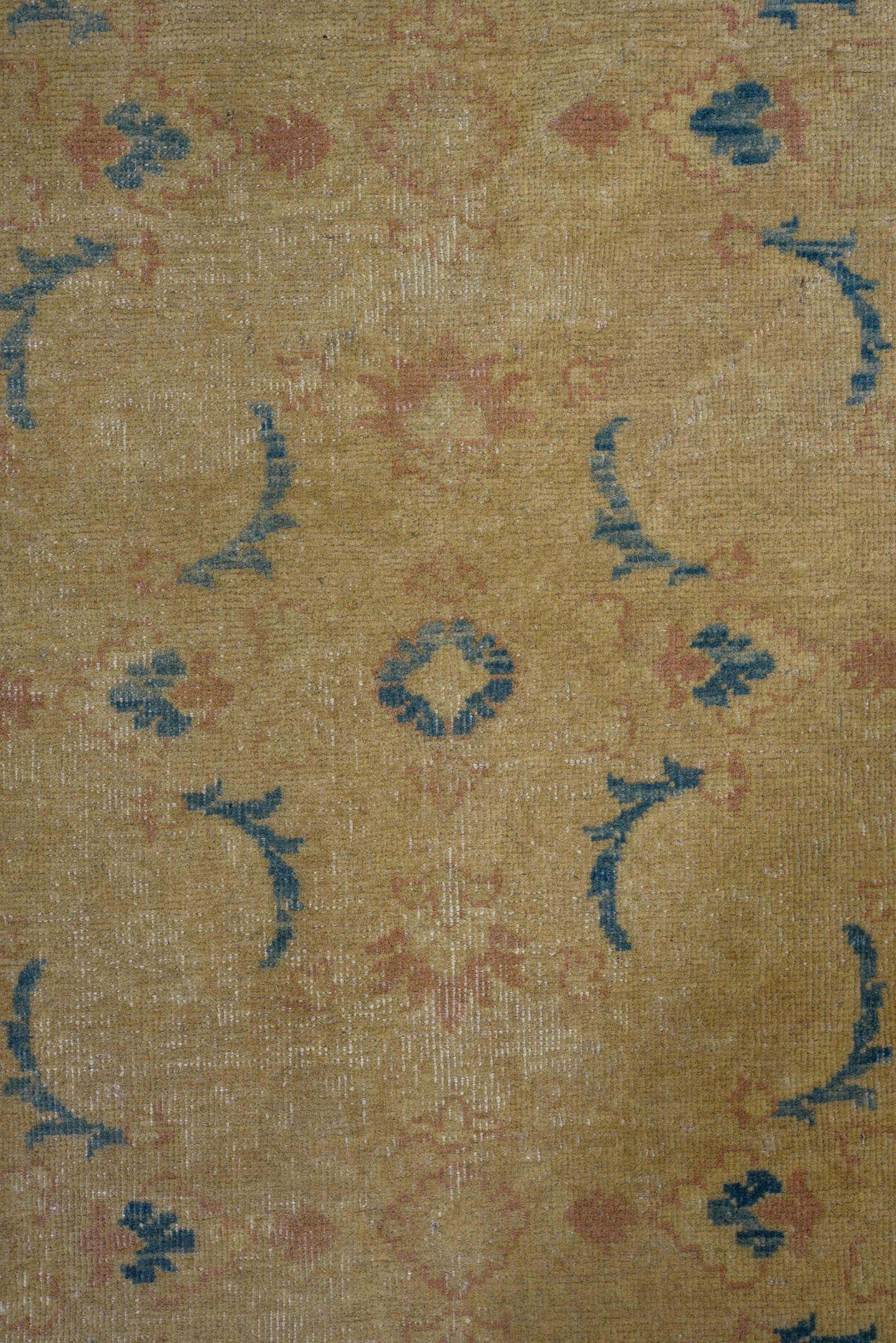 8' x 11' one-of-a-kind handmade vintage Afghan large size rug. Color palette: camel, sand, ivory, dusty blue, taupe