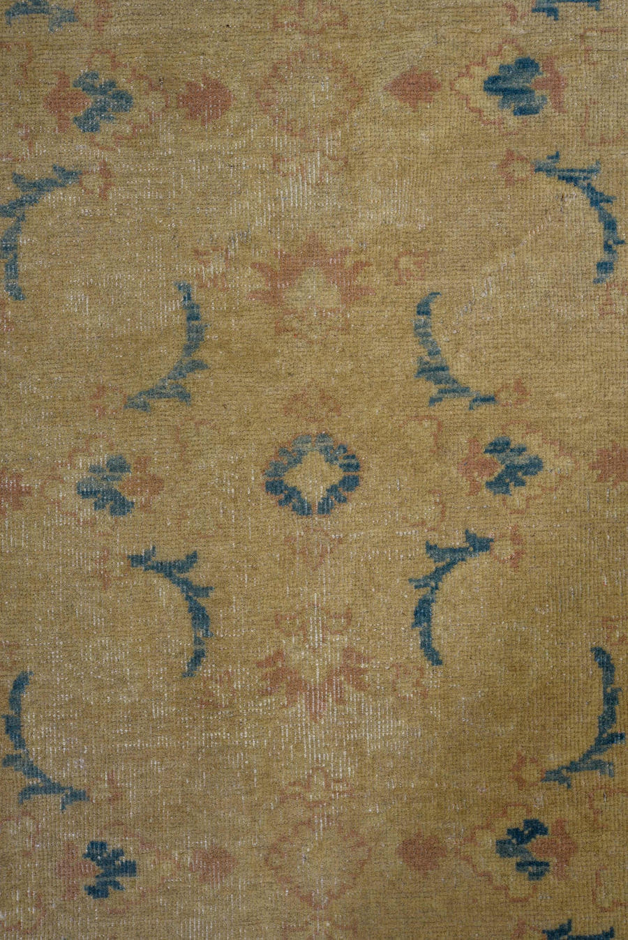 8' x 11' one-of-a-kind handmade vintage Afghan large size rug. Color palette: camel, sand, ivory, dusty blue, taupe