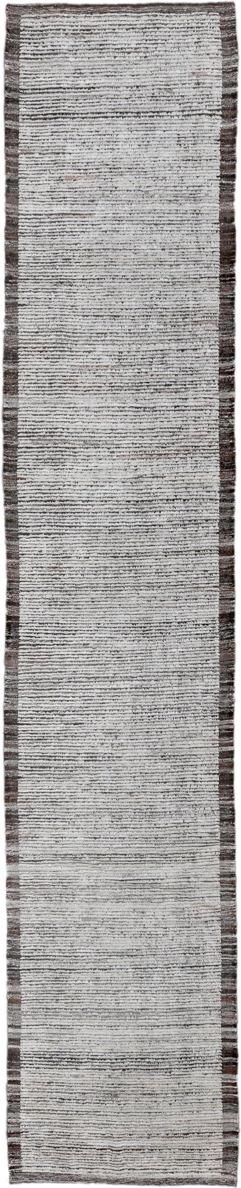 2' x 14' one-of-a-kind handmade vintage Tulu runner rug. Color palette: ivory, brown, taupe, charcoal, beige, gray, black