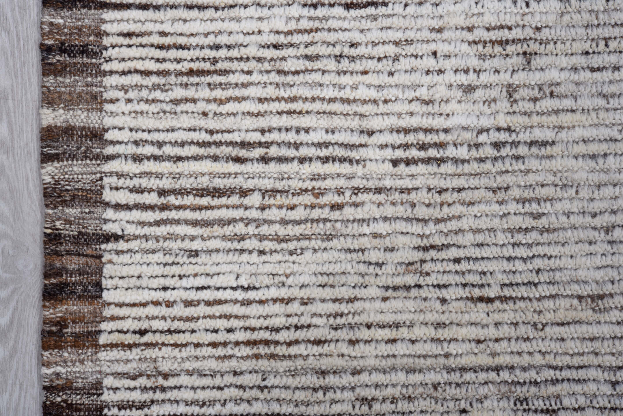 2' x 14' one-of-a-kind handmade vintage Tulu runner rug. Color palette: ivory, brown, taupe, charcoal, beige, gray, black