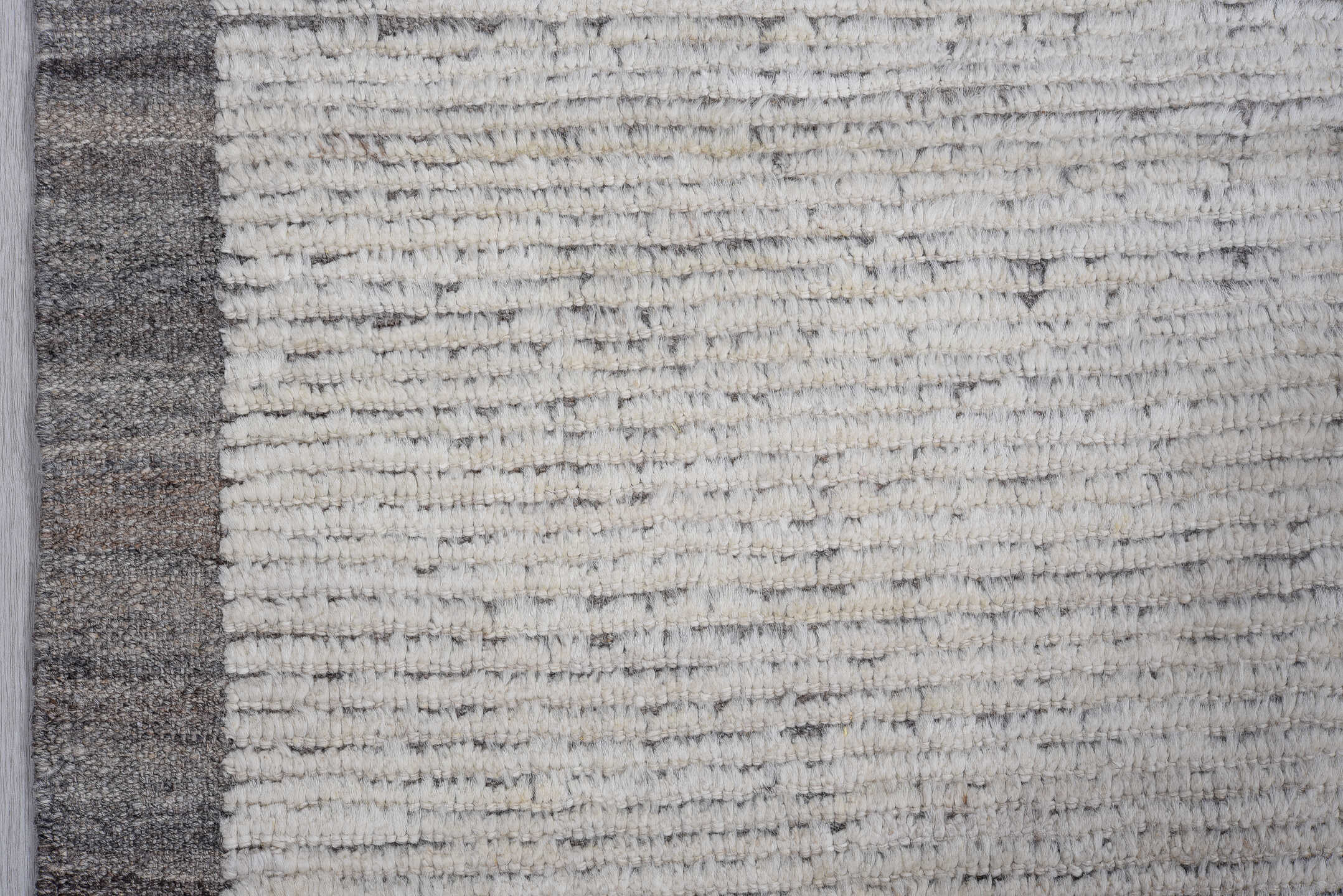 3' x 10' one-of-a-kind handmade vintage Tulu runner rug. Color palette: ivory, charcoal, taupe, gray, black, beige