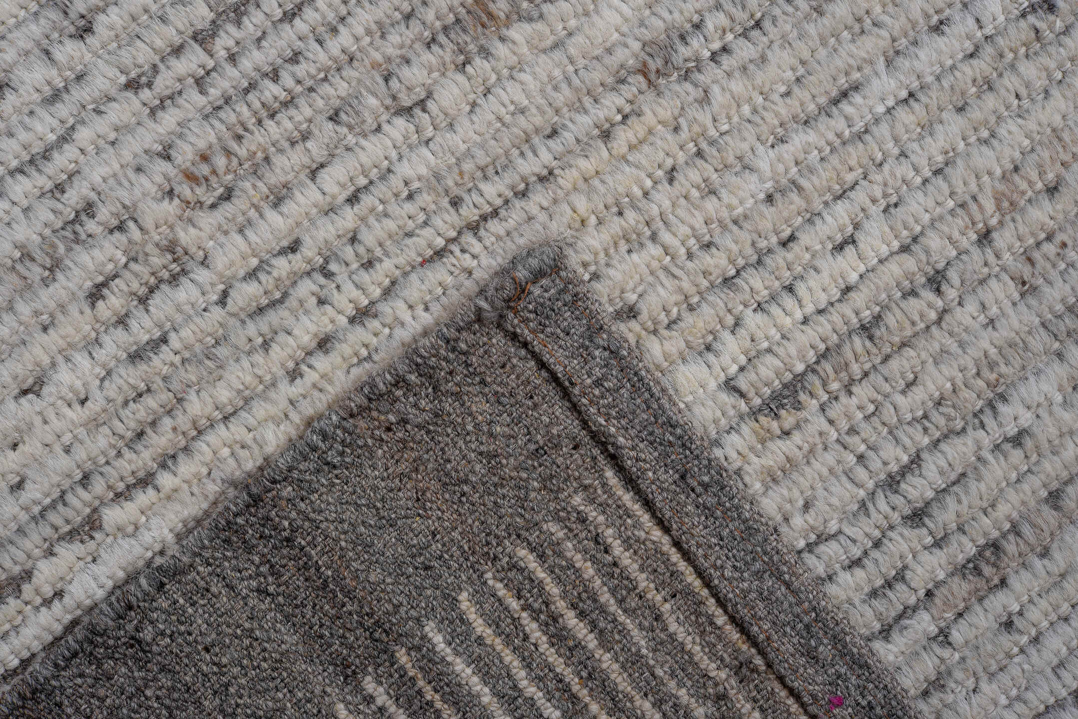 3' x 10' one-of-a-kind handmade vintage Tulu runner rug. Color palette: ivory, charcoal, taupe, gray, black, beige