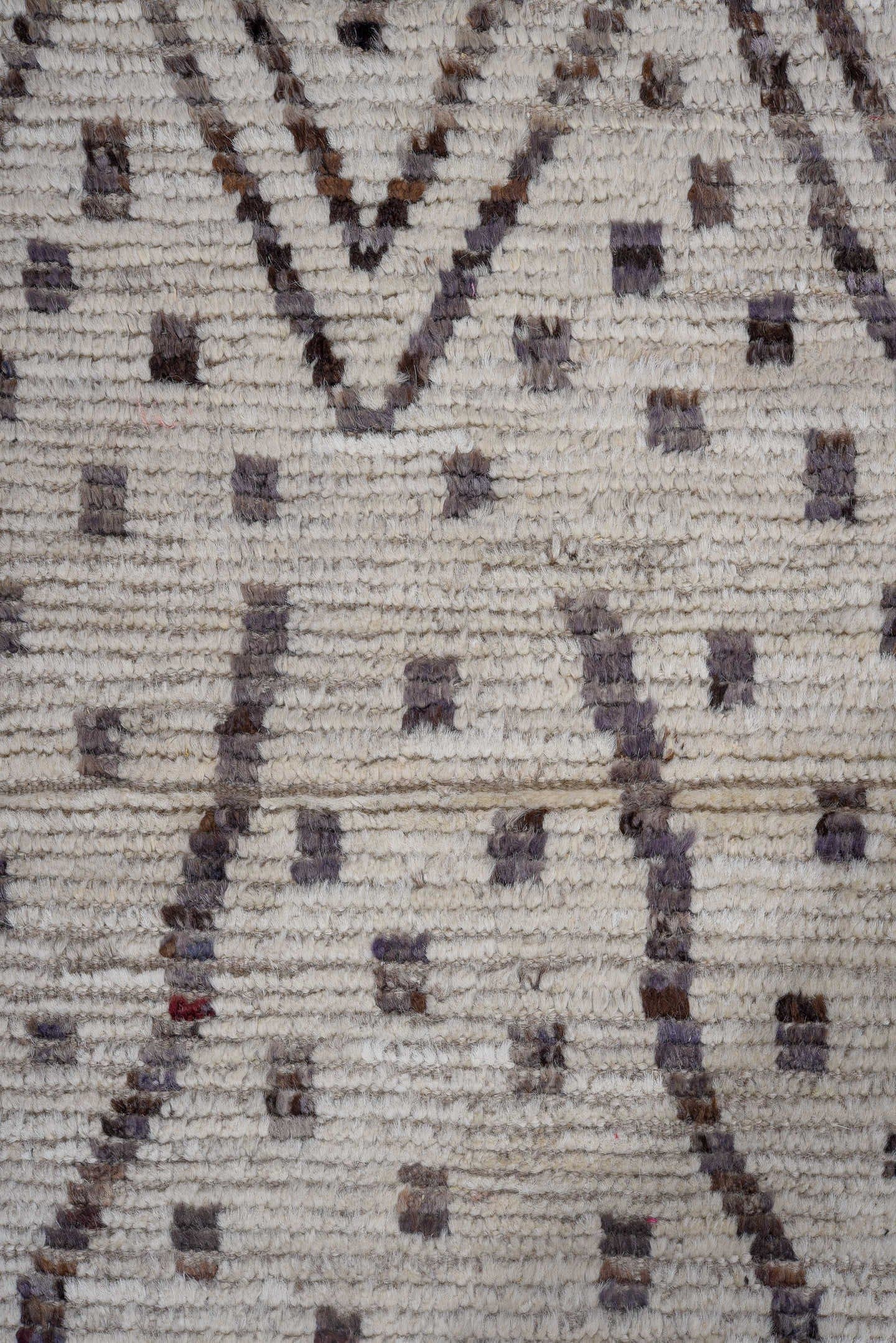 2' x 12' one-of-a-kind handmade vintage Tulu runner rug. Color palette: ivory, charcoal, taupe, gray, black, beige
