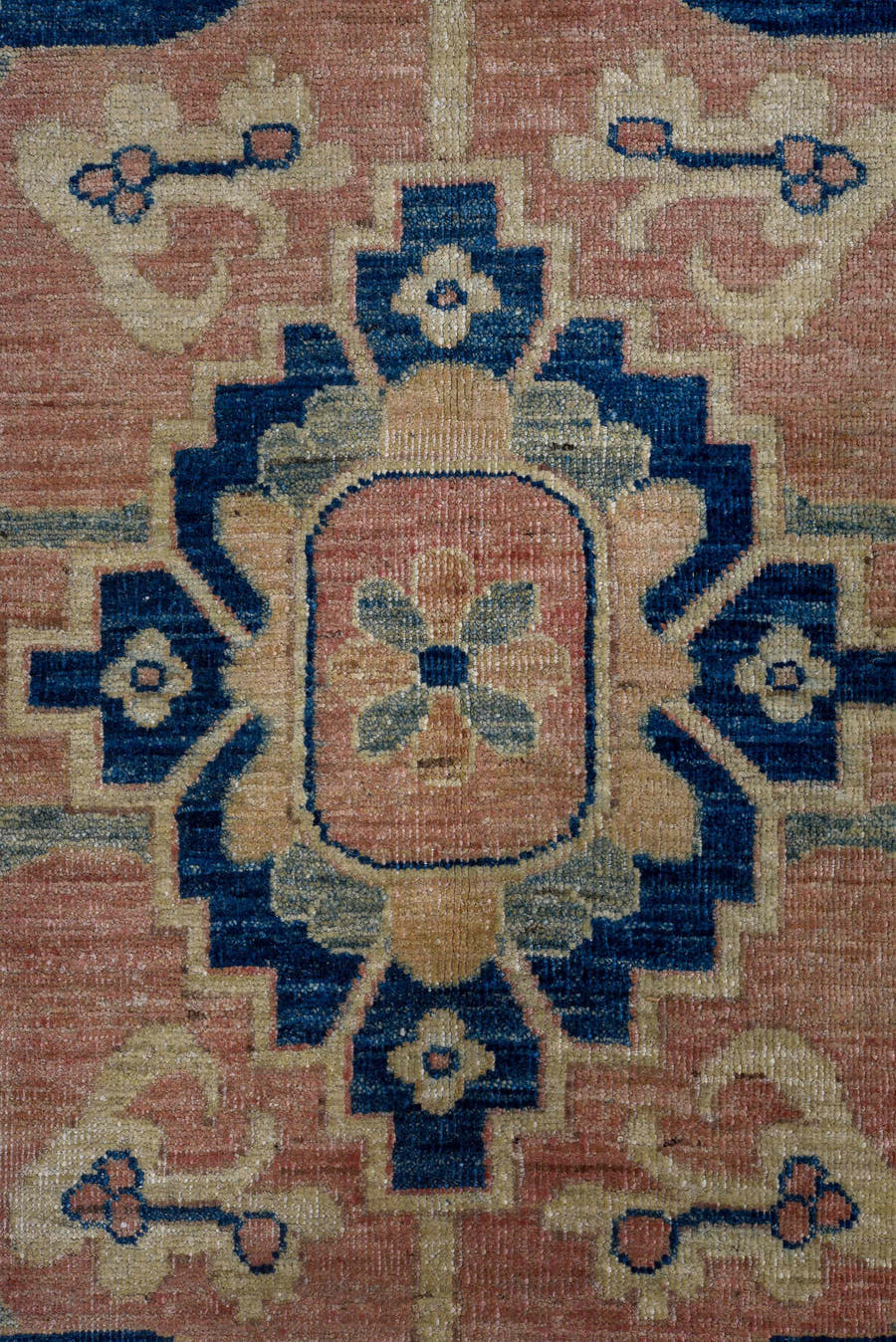 10' x 14' one-of-a-kind handmade vintage Afghan large size rug. Color palette: rose, ivory, navy, sage, taupe, dusty blue