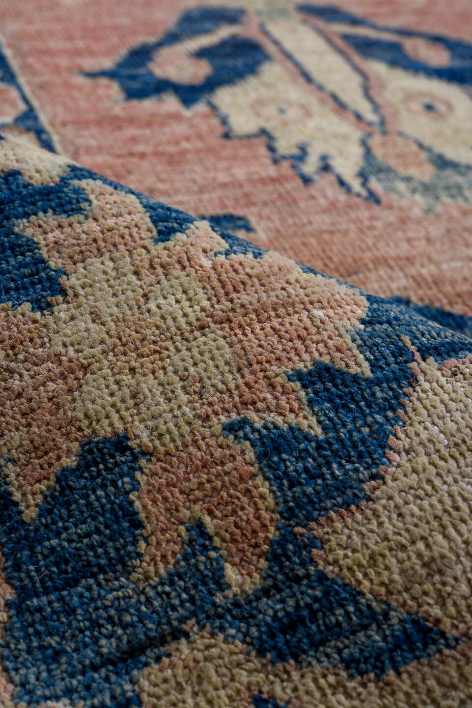 10' x 14' one-of-a-kind handmade vintage Afghan large size rug. Color palette: rose, ivory, navy, sage, taupe, dusty blue