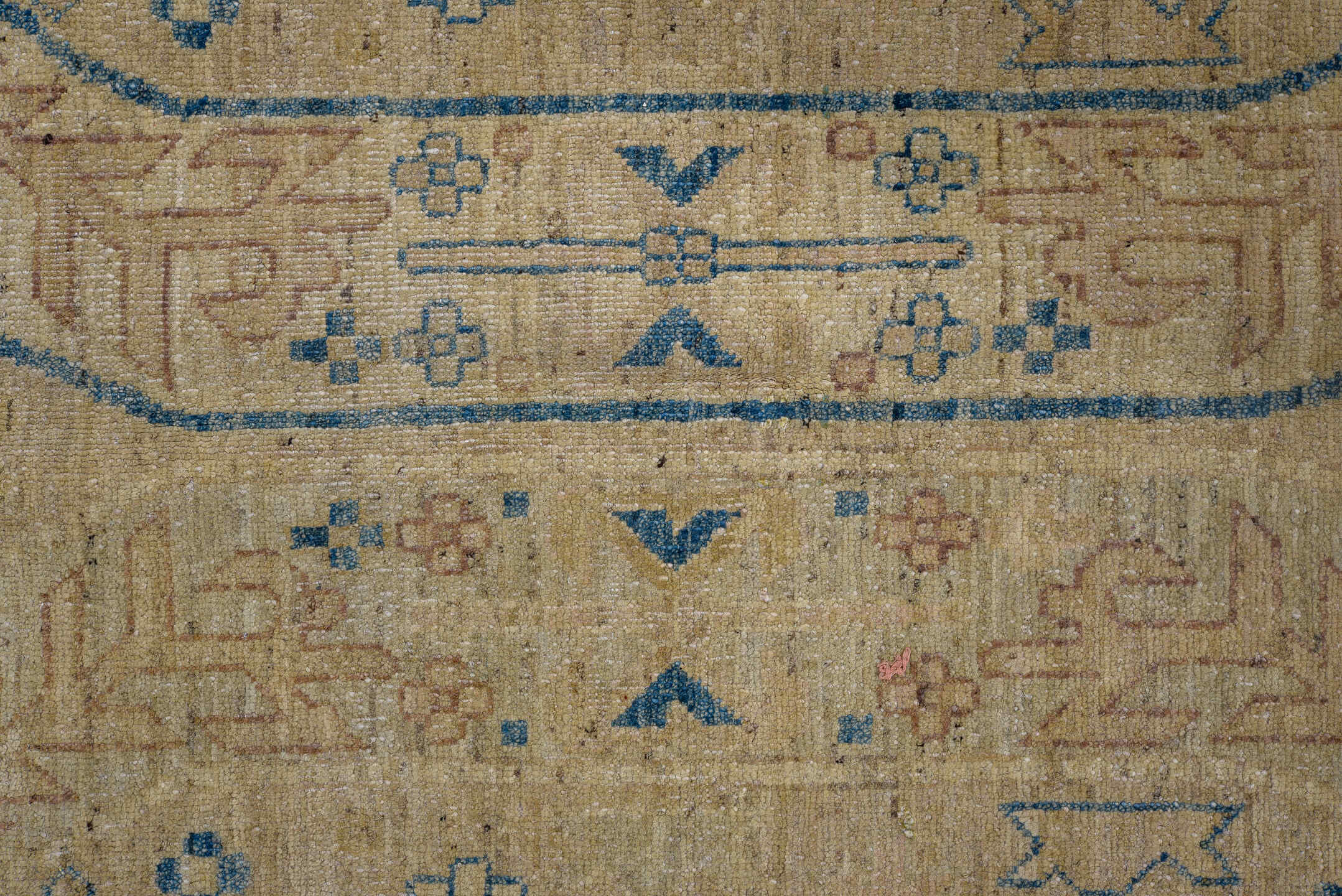 13' x 16' one-of-a-kind handmade vintage Afghan oversize rug. Color palette: arapawa, blue, brown, dim gray, gray, tan