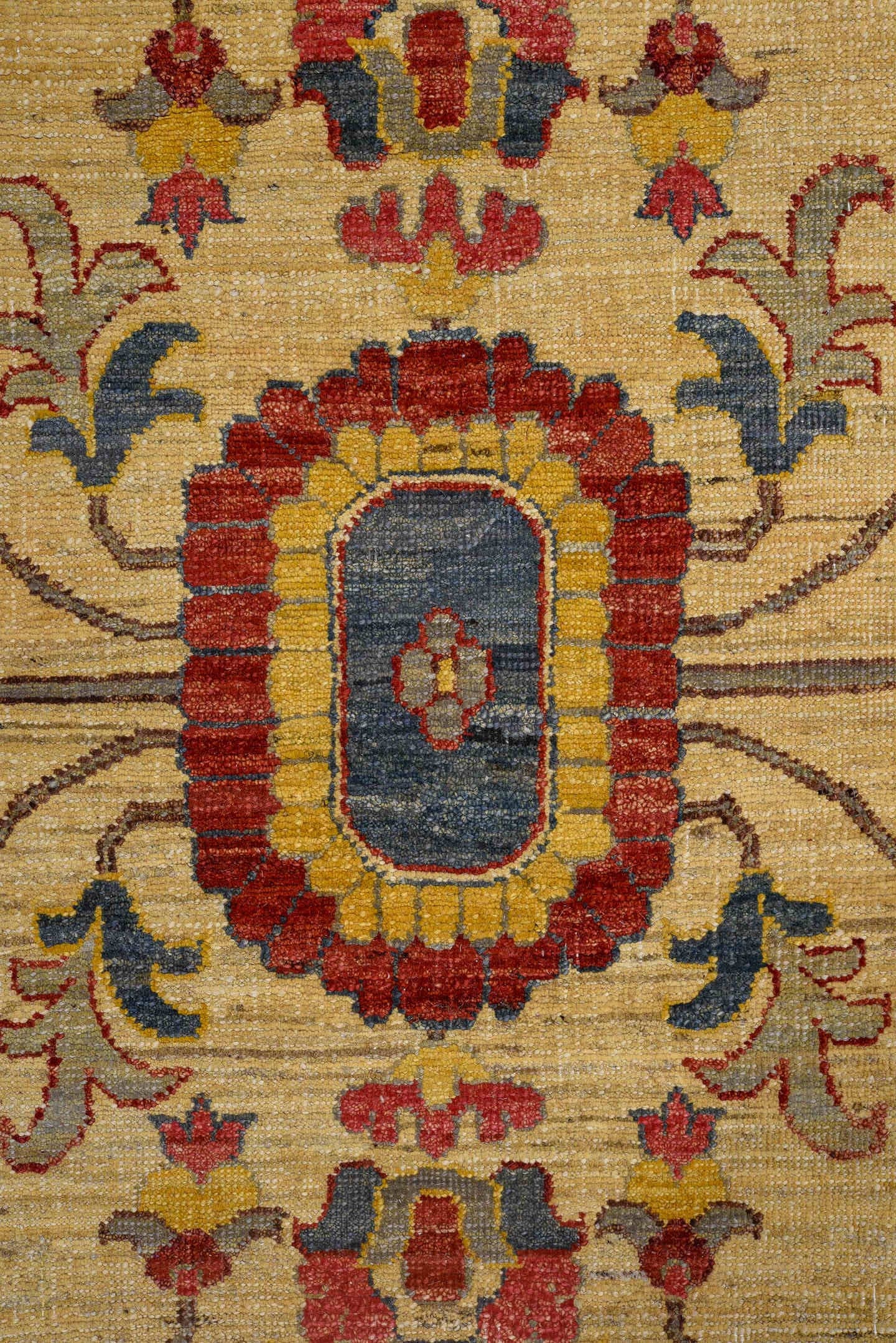 9' x 15' one-of-a-kind handmade vintage Afghan rug. Color palette: ivory, taupe, rust, gold, slate, navy, burgundy, camel