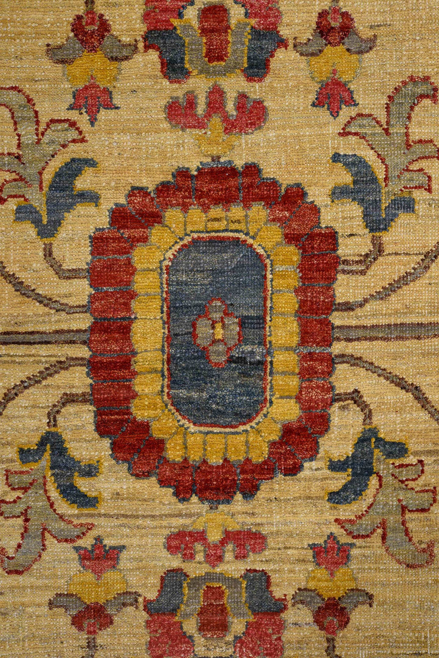 9' x 15' one-of-a-kind handmade vintage Afghan rug. Color palette: ivory, taupe, rust, gold, slate, navy, burgundy, camel