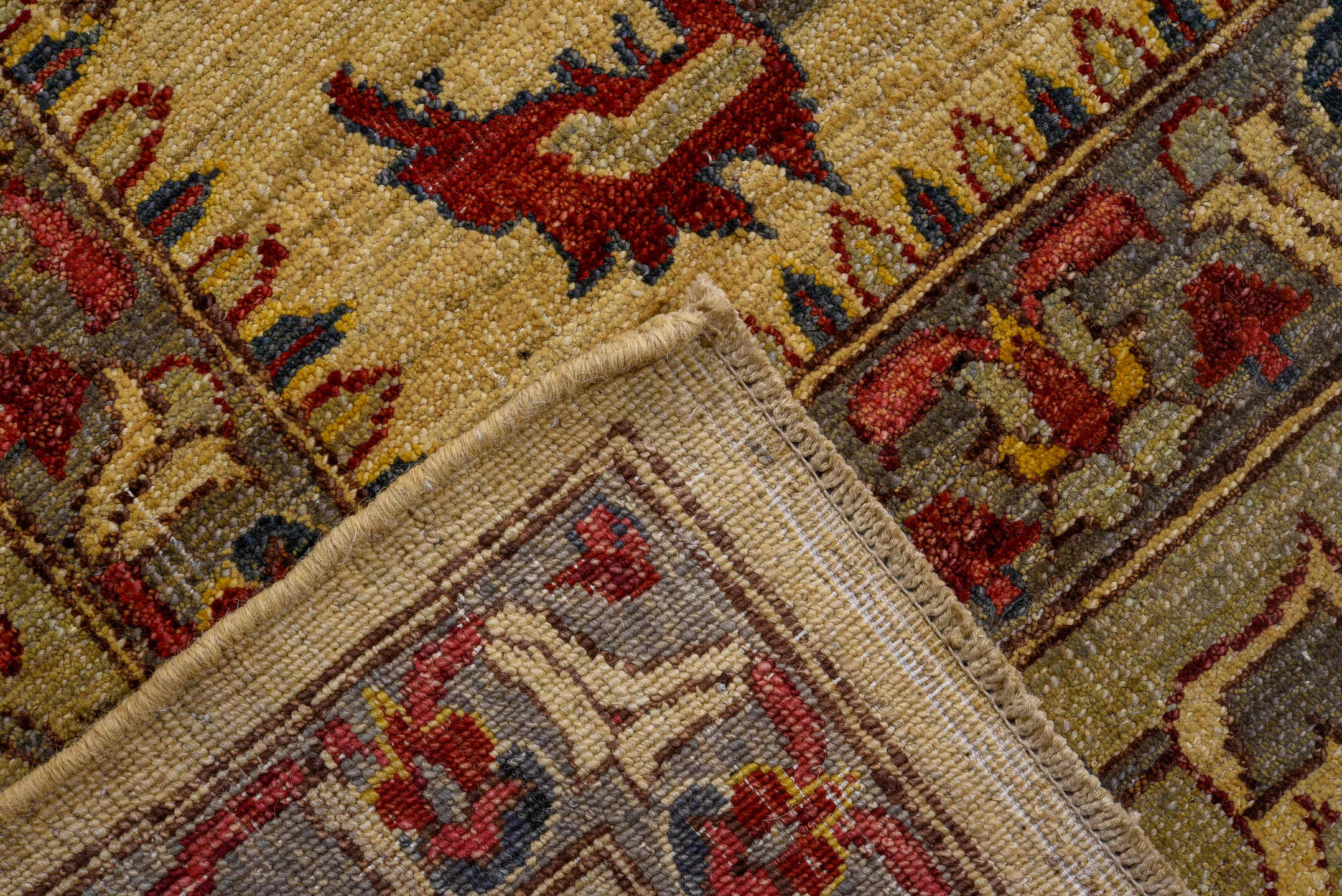 9' x 15' one-of-a-kind handmade vintage Afghan rug. Color palette: ivory, taupe, rust, gold, slate, navy, burgundy, camel