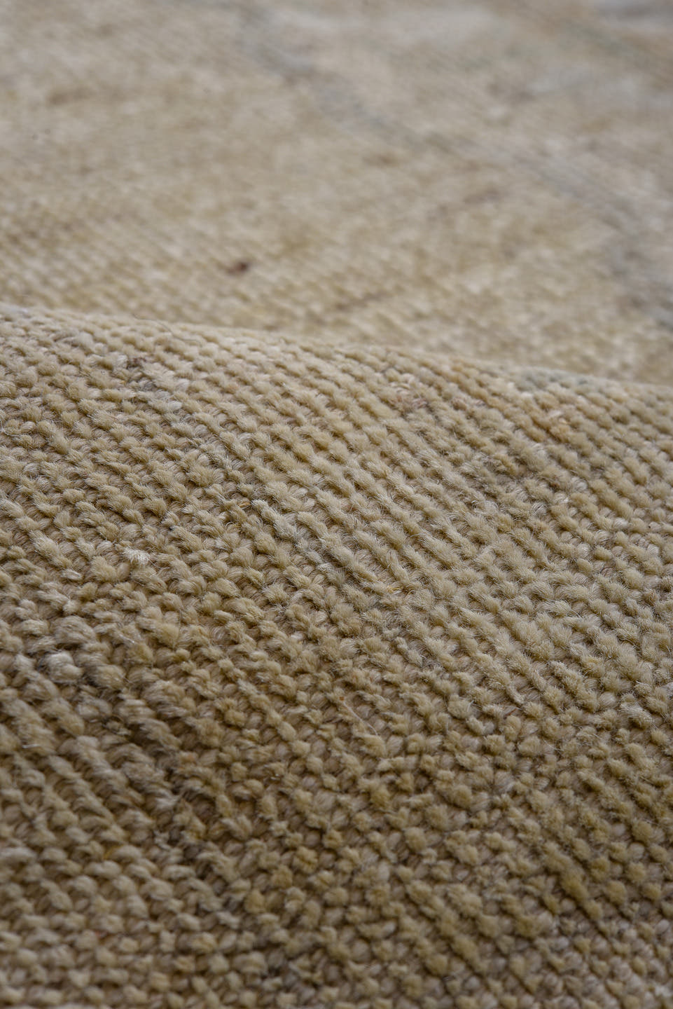 8' x 11' one-of-a-kind handmade vintage Oushak large size rug. Color palette: beige, taupe, ivory, pale blue, sand, camel