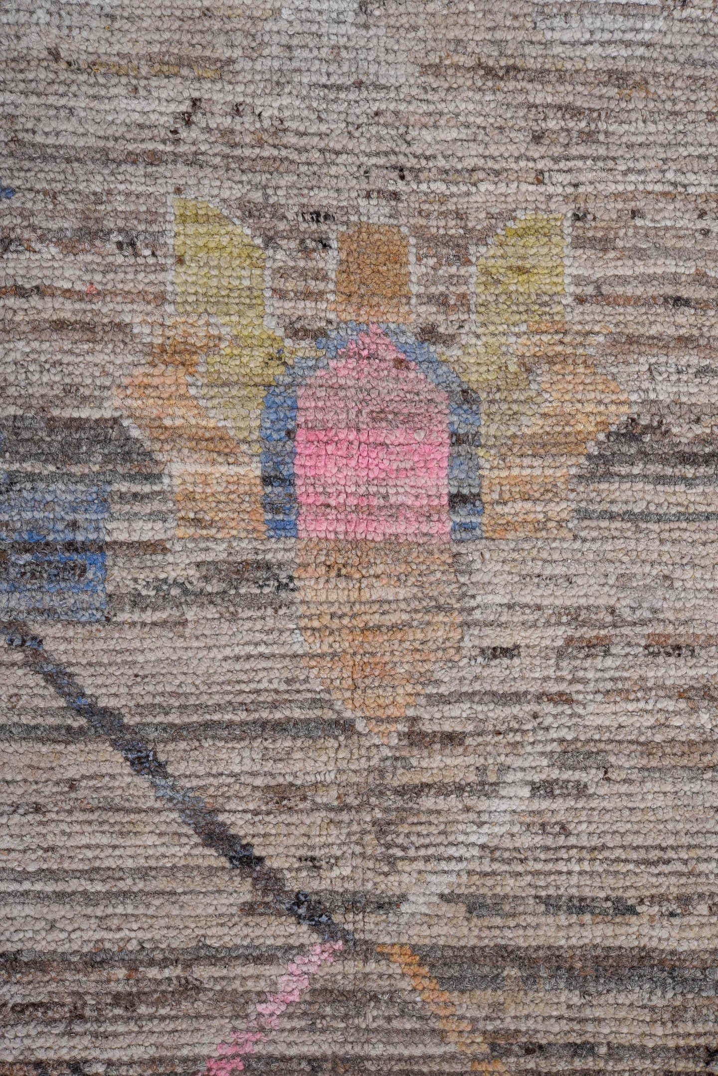 8' x 9' one-of-a-kind handmade vintage Oushak large size rug. Color palette: taupe, sage, blush, apricot, sky blue, gold