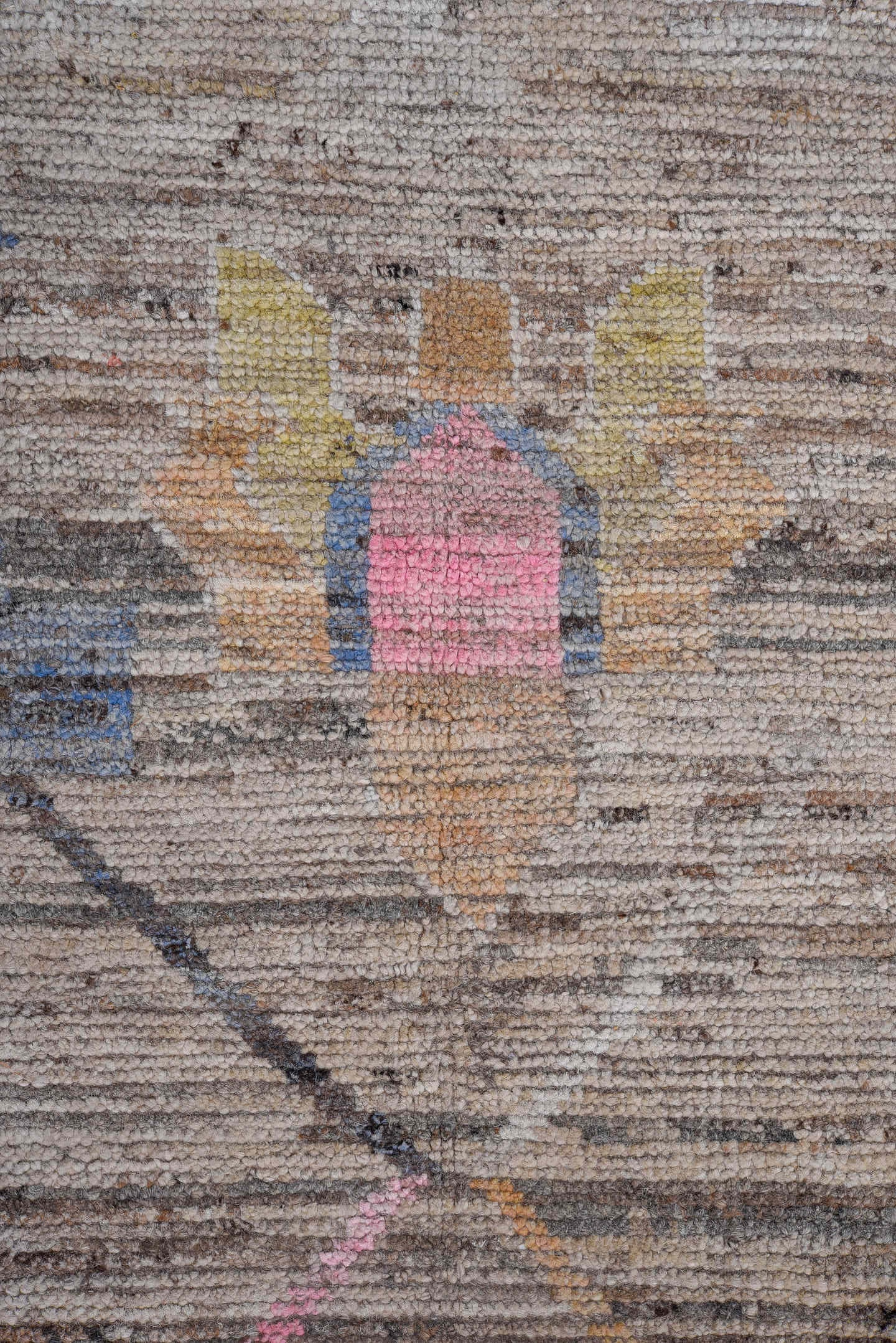 8' x 9' one-of-a-kind handmade vintage Oushak large size rug. Color palette: taupe, sage, blush, apricot, sky blue, gold