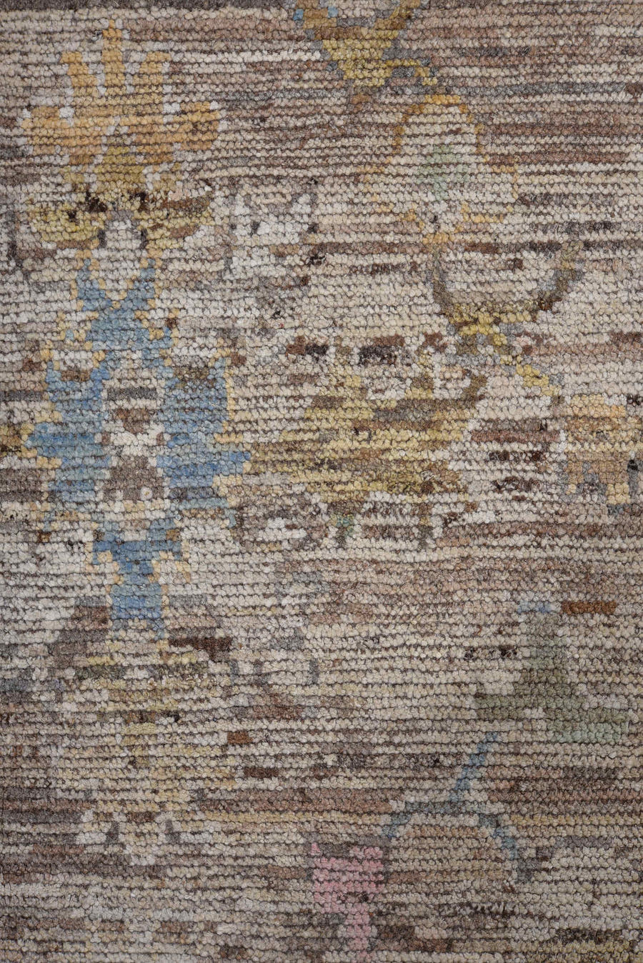 10' x 13' one-of-a-kind handmade vintage Oushak large size rug. Color palette: taupe, slate, ivory, rose, gold, camel, brown