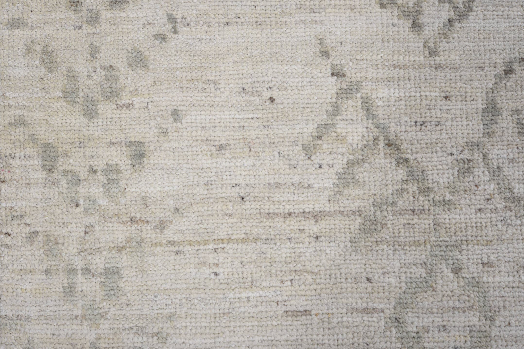 8' x 11' one-of-a-kind handmade vintage Oushak large size rug. Color palette: ivory, cream, taupe, sage, beige, sand, gray