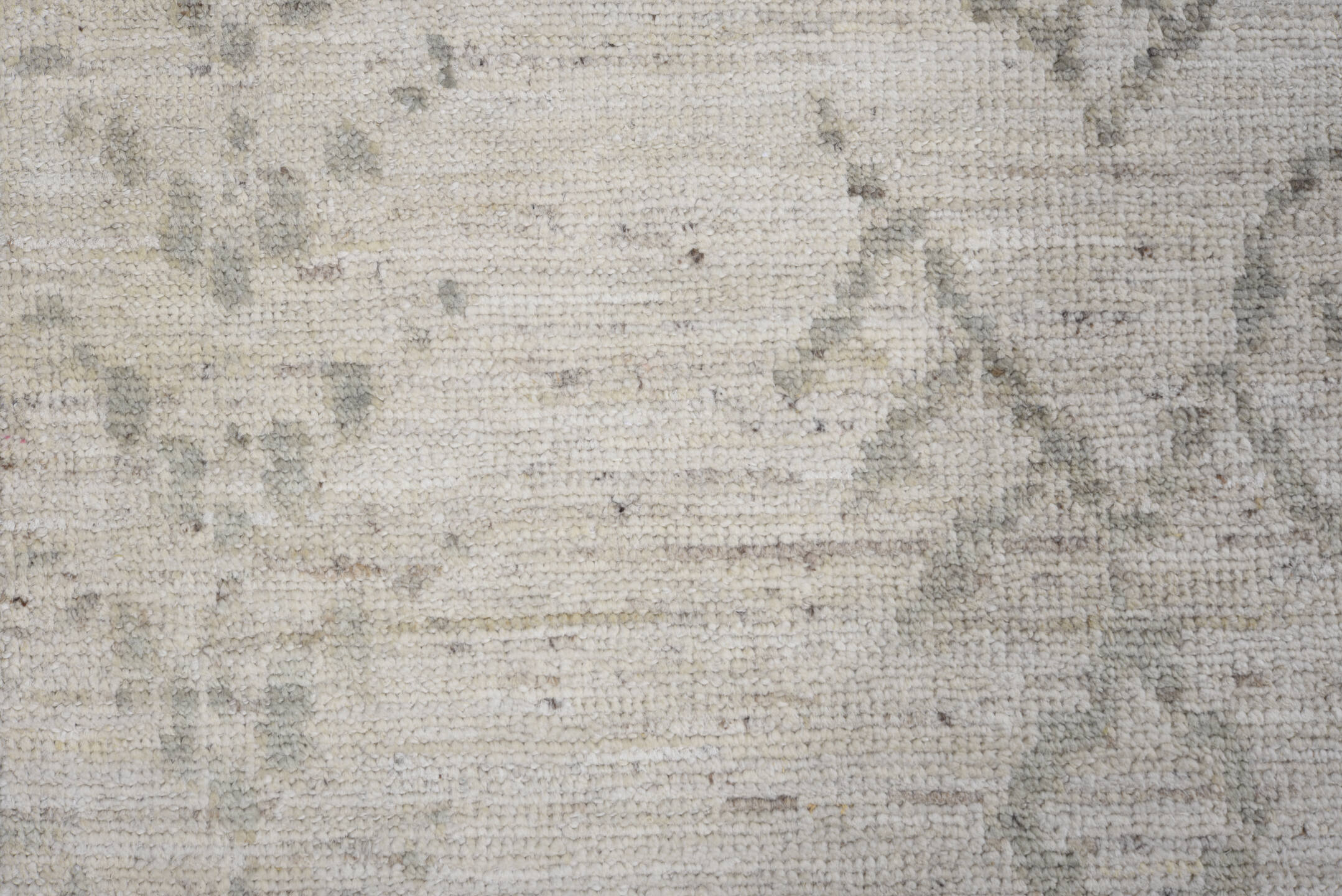 8' x 11' one-of-a-kind handmade vintage Oushak large size rug. Color palette: ivory, cream, taupe, sage, beige, sand, gray