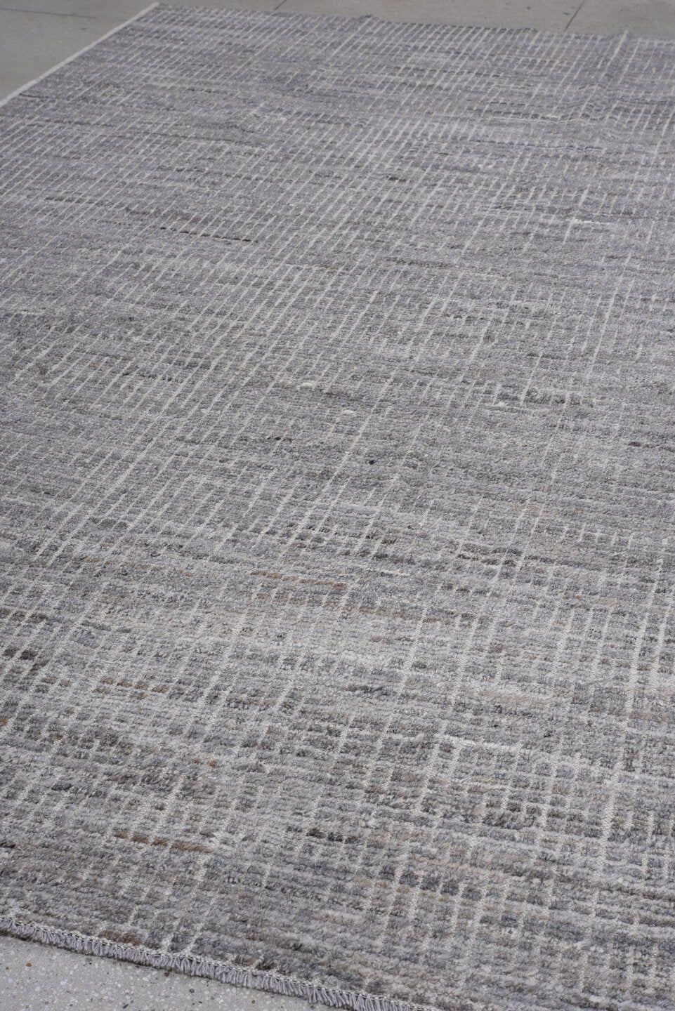 7' x 12' one-of-a-kind handmade vintage Tulu large size rug. Color palette: gray, ivory, charcoal, taupe, black, beige