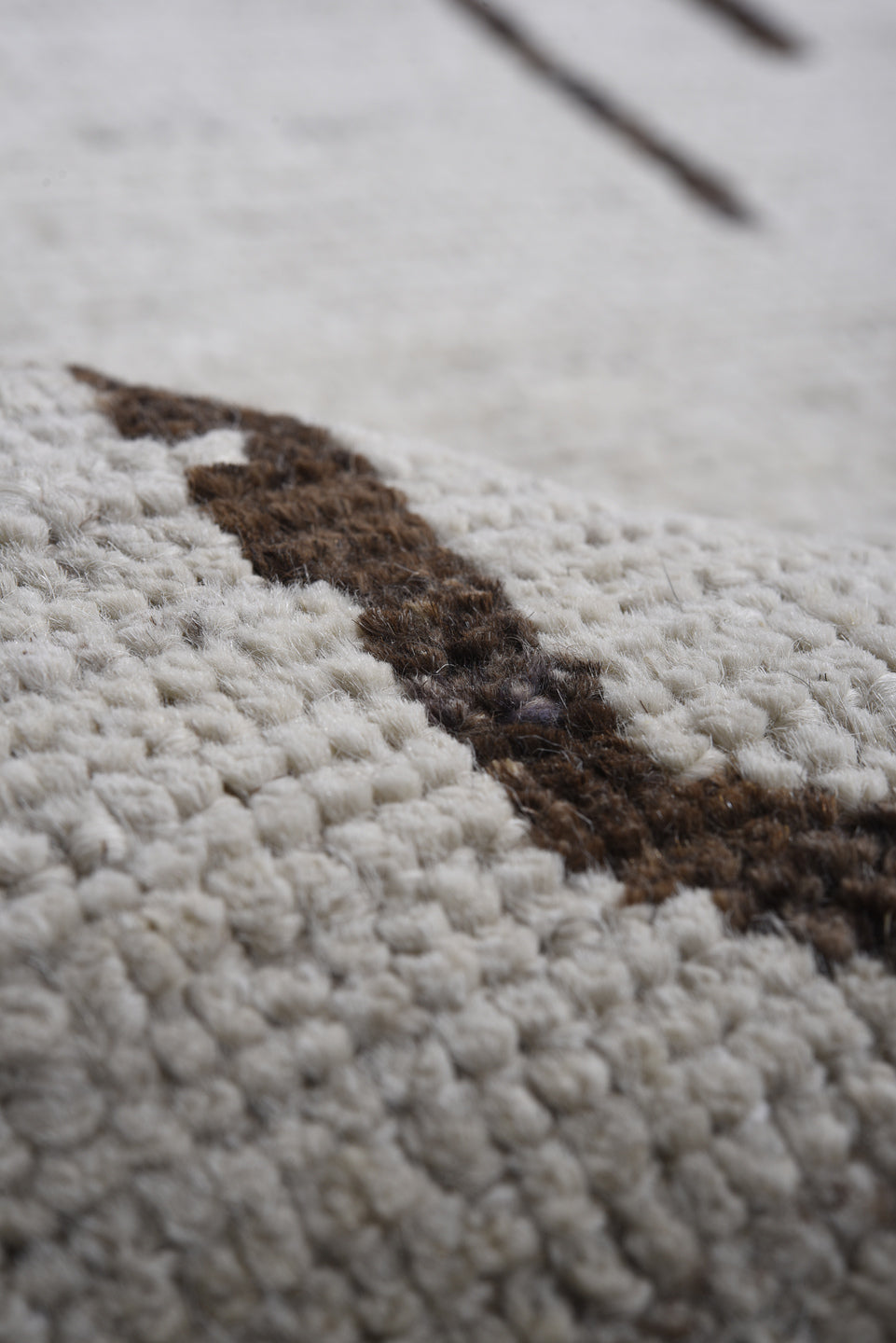 9' x 11' one-of-a-kind handmade vintage Tulu large size rug. Color palette: ivory, brown, taupe, charcoal, beige, gray