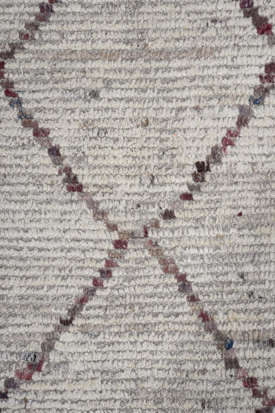 10' x 13' one-of-a-kind handmade vintage Tulu large size rug. Color palette: ivory, burgundy, charcoal, taupe, slate