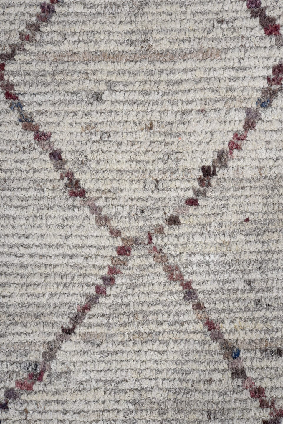 10' x 13' one-of-a-kind handmade vintage Tulu large size rug. Color palette: ivory, burgundy, charcoal, taupe, slate