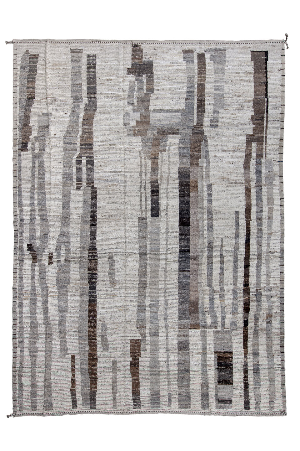 10' x 13' one-of-a-kind handmade vintage Tulu large size rug. Color palette: black, blue, charcoal, dark gray, dim gray